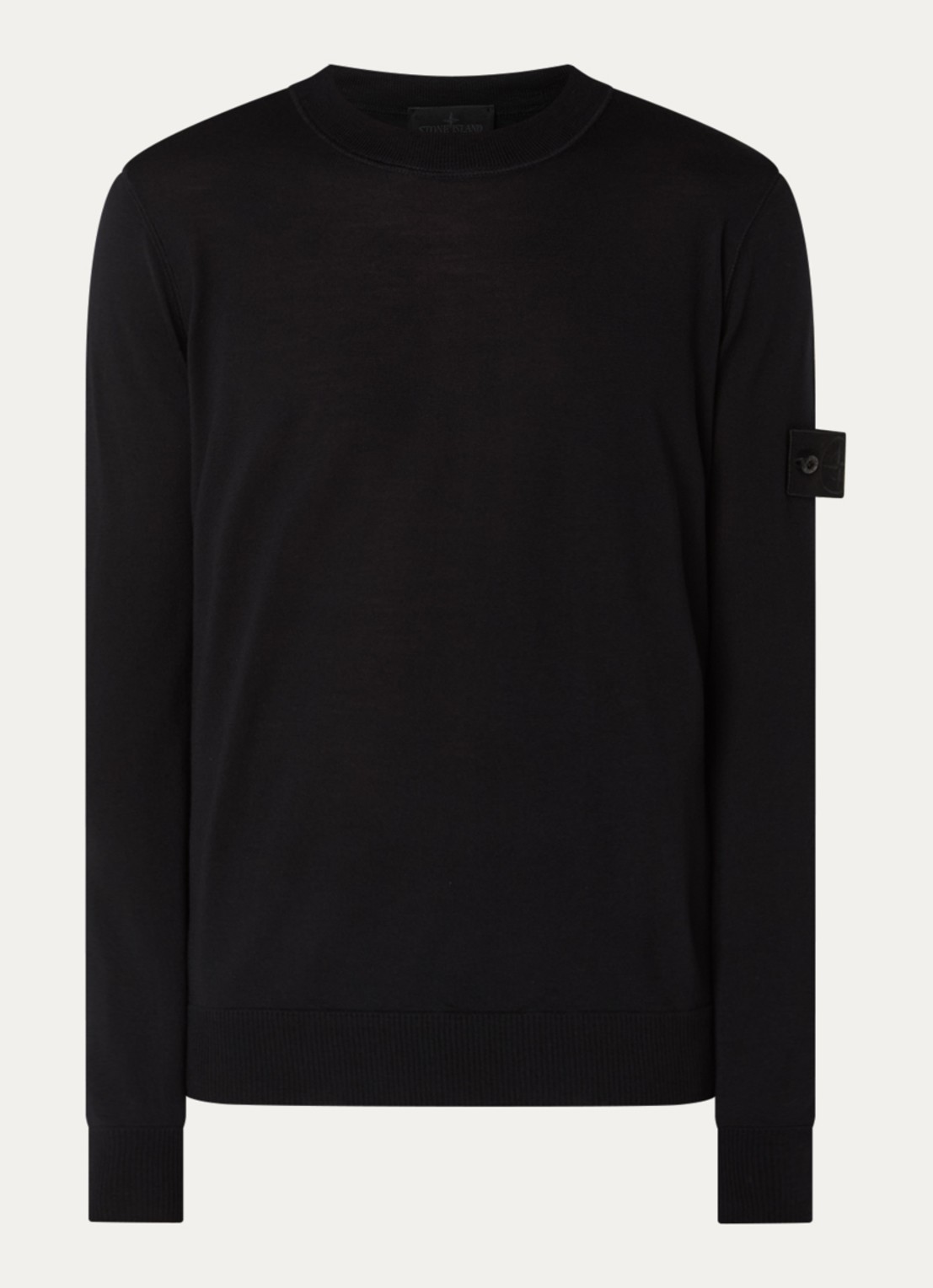 Stone Island 00074 fijngebreide pullover van scheerwol met logo - voorkant 4 zwart