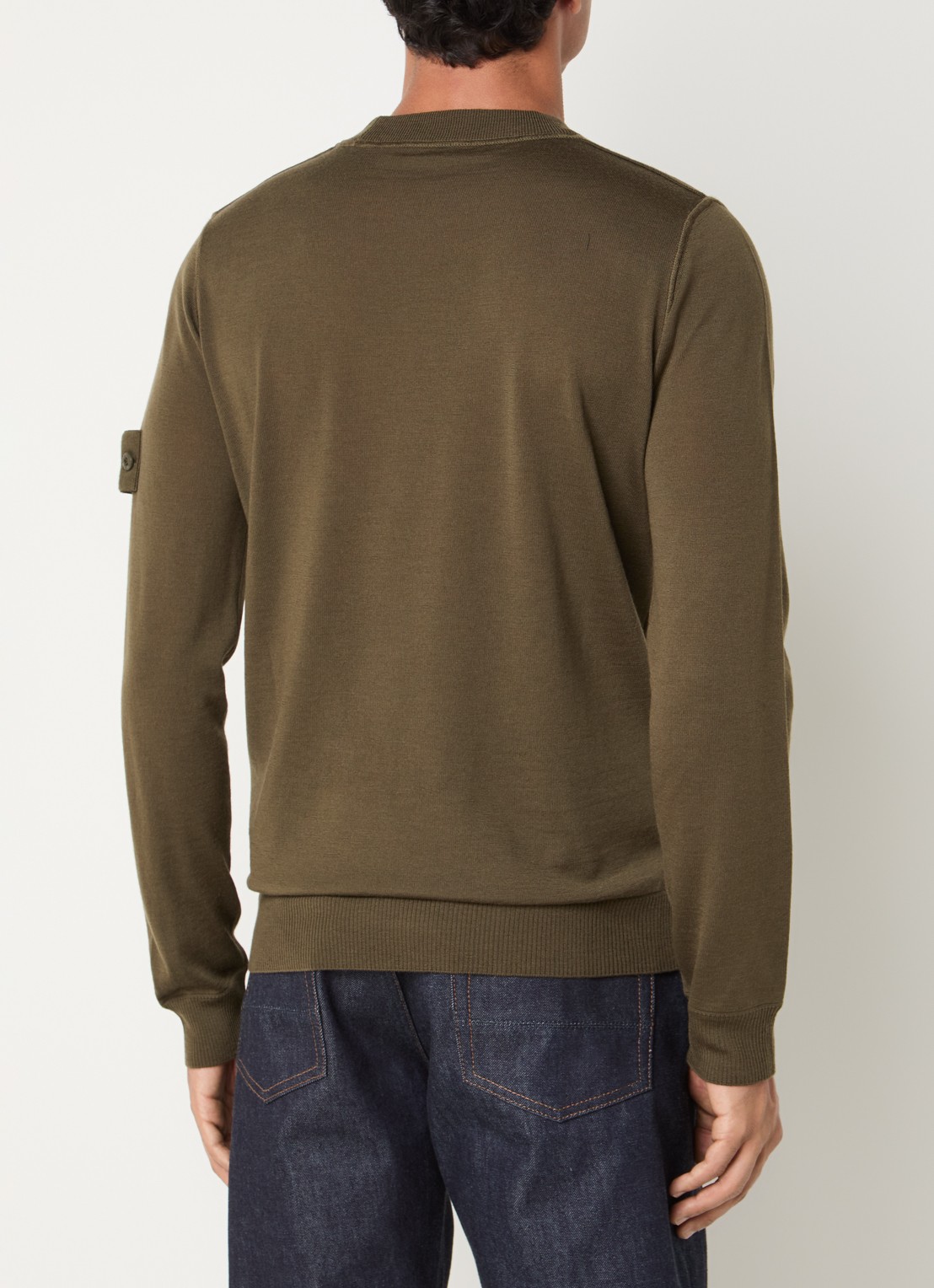 Stone Island 00074 fijngebreide pullover van scheerwol met logo - achterkant 5 legergroen
