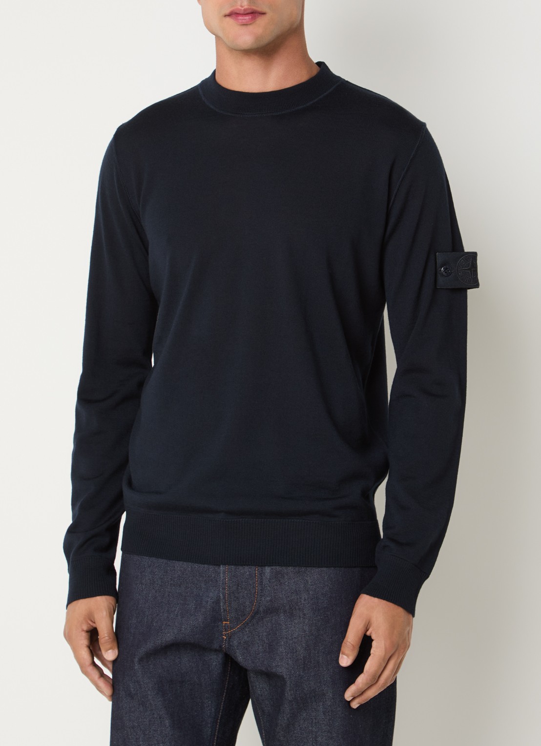 Stone Island 00074 fijngebreide pullover van scheerwol met logo - detail 3 donkerblauw