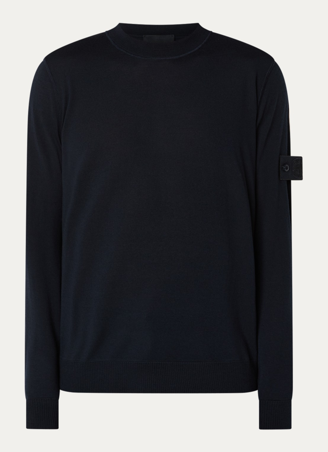 Stone Island 00074 fijngebreide pullover van scheerwol met logo - voorkant donkerblauw