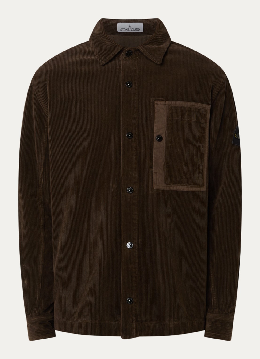 Stone Island 1200016 Regular fit overshirt van corduroy met borstzak - voorkant bruin
