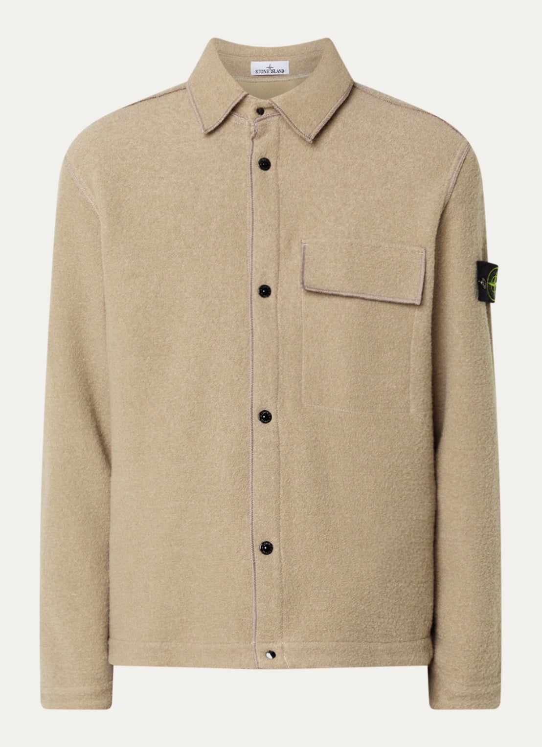 Stone Island 1200034 Overshirt in wolblend met logo - voorkant 3 grijs