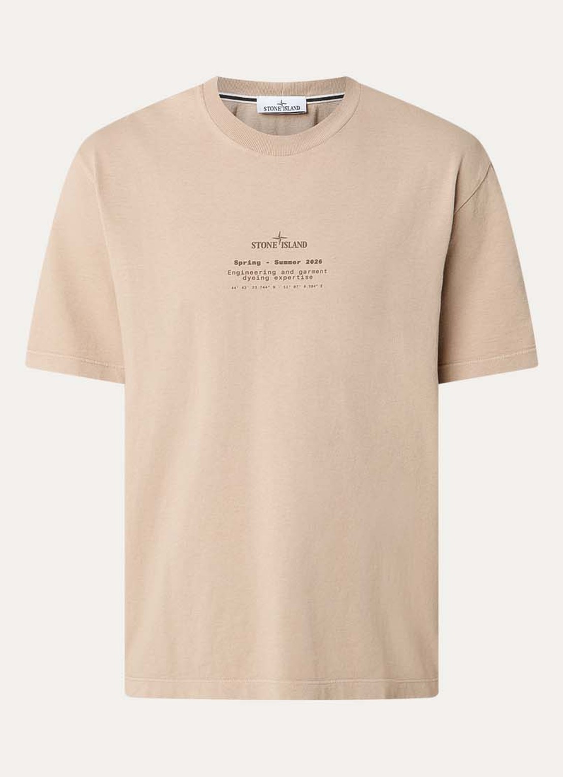 Stone Island 12002 T-shirt met logo- en backprint - voorkant 2 beige