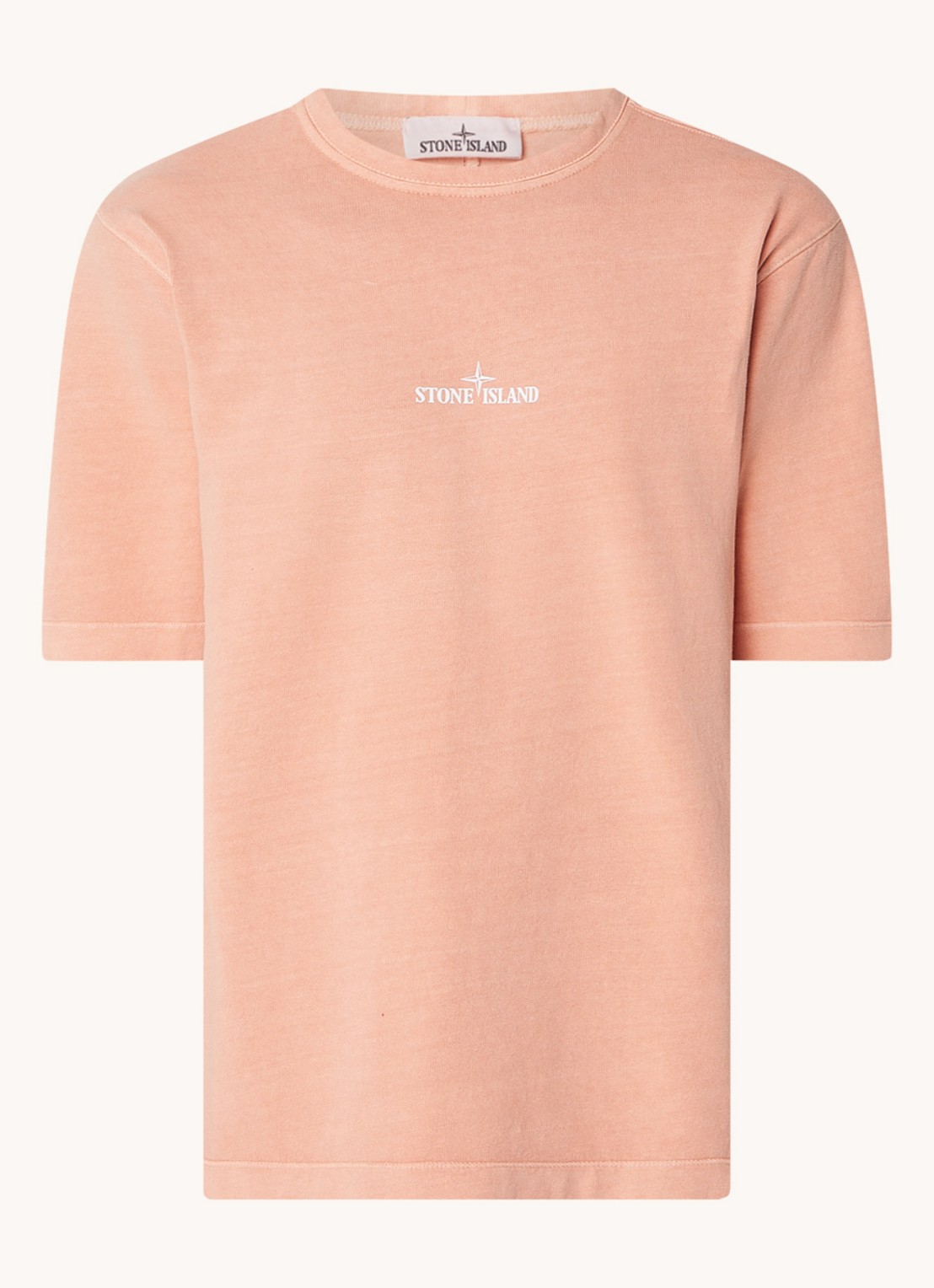 Stone Island 209T2 Closed fijngebreid T-shirt met logo - voorkant 2 perzikroze