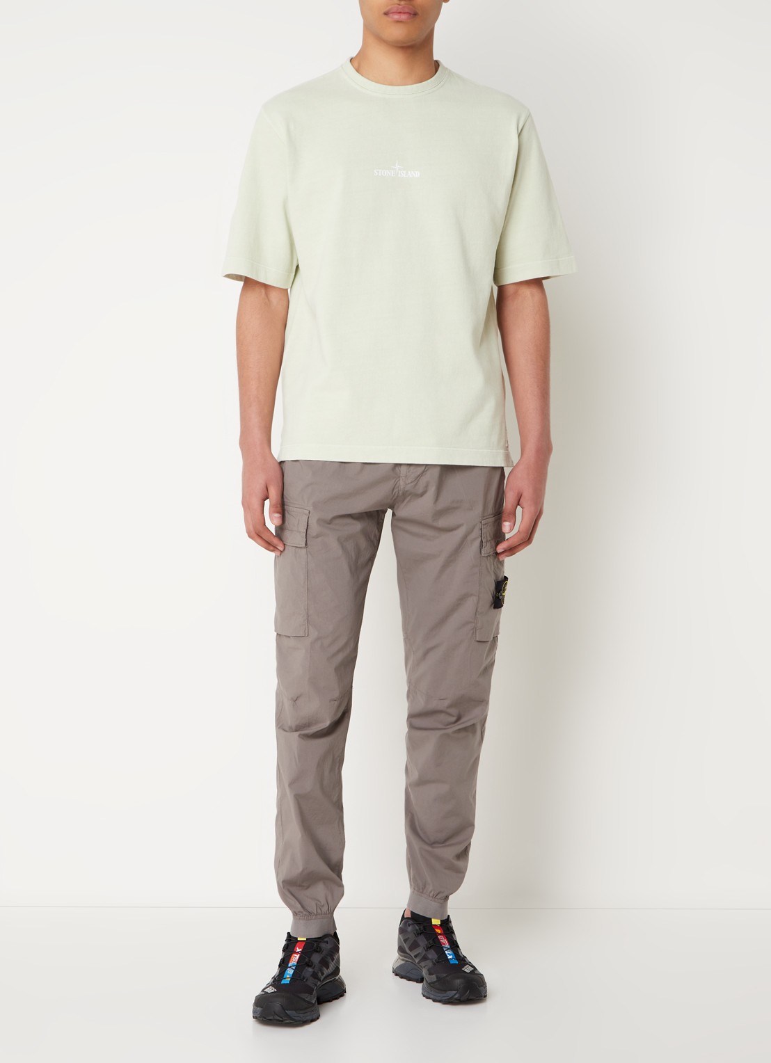 Stone Island 209T2 Closed fijngebreid T-shirt met logo - voorkant 4 lindegroen