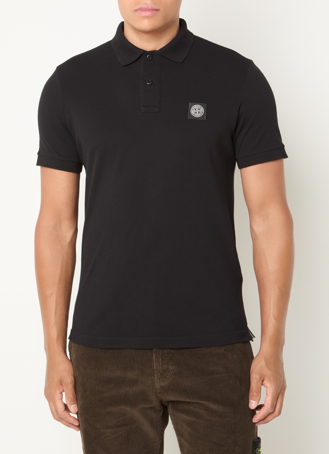 Stone Island 2200008 Slim fit polo van piqué katoen met logo - detail zwart