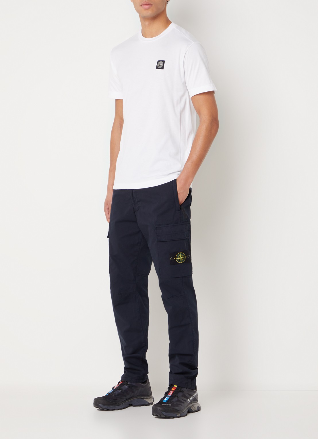 Stone Island 24113 T-shirt met logo - voorkant 3 wit