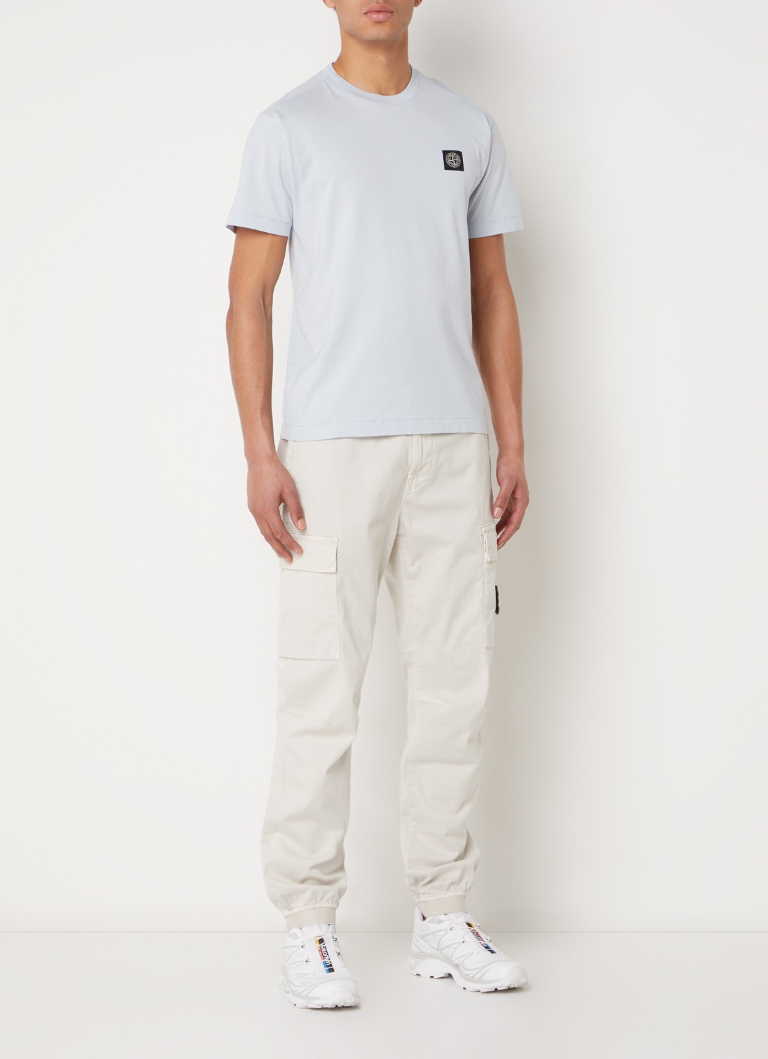 Stone Island 24113 T-shirt met logo - voorkant 5 lichtblauw