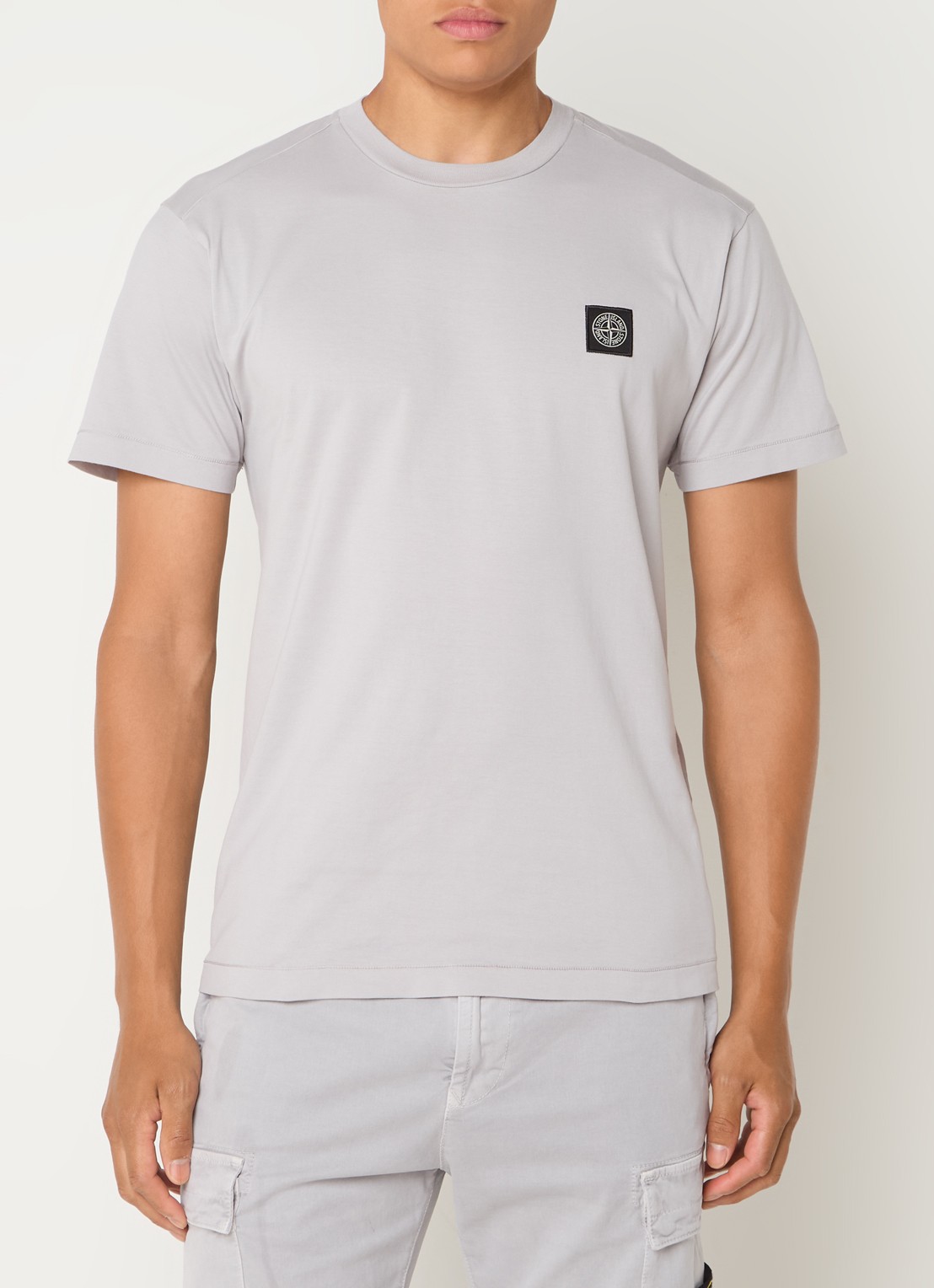 Stone Island 24113 T-shirt met logo - detail lichtgrijs