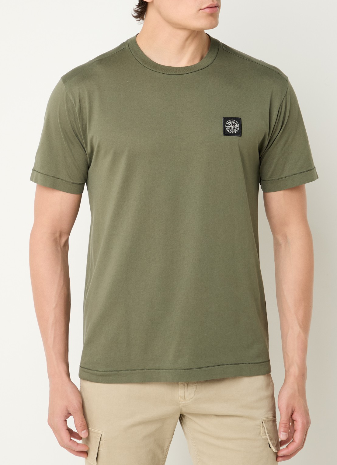 Stone Island 24113 T-shirt met logo - detail legergroen
