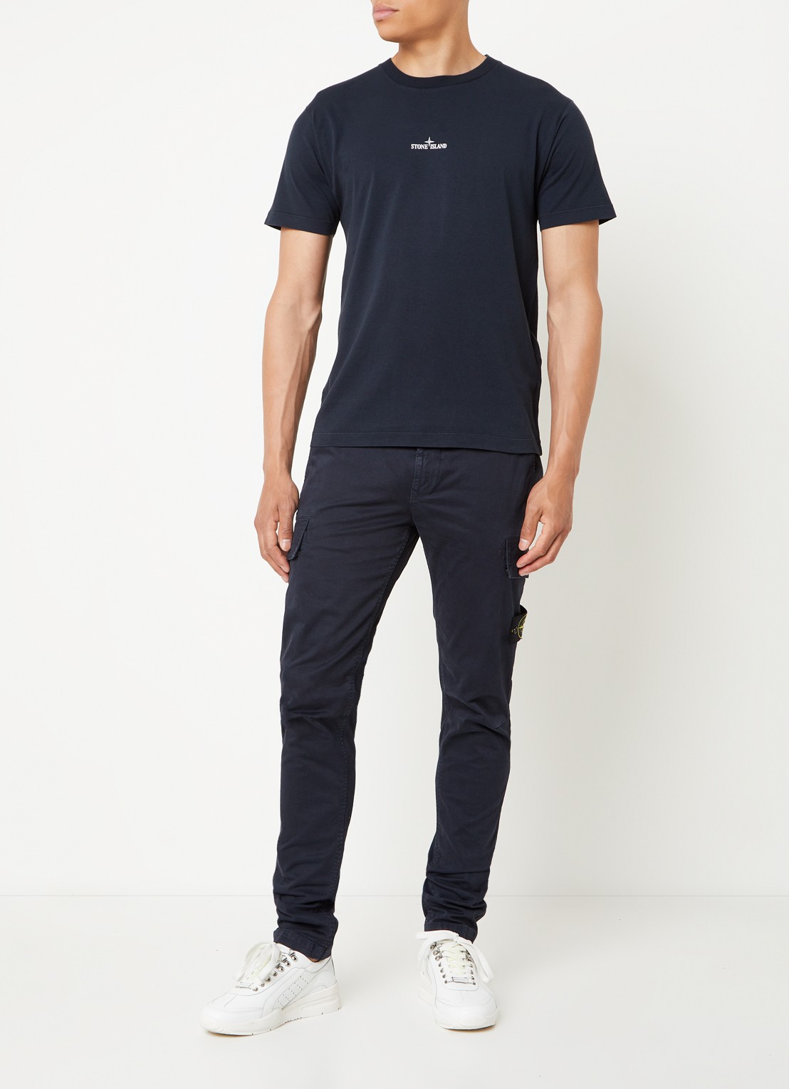 Stone Island 2NS82 T-shirt met logo- en backprint - voorkant 3 blauw