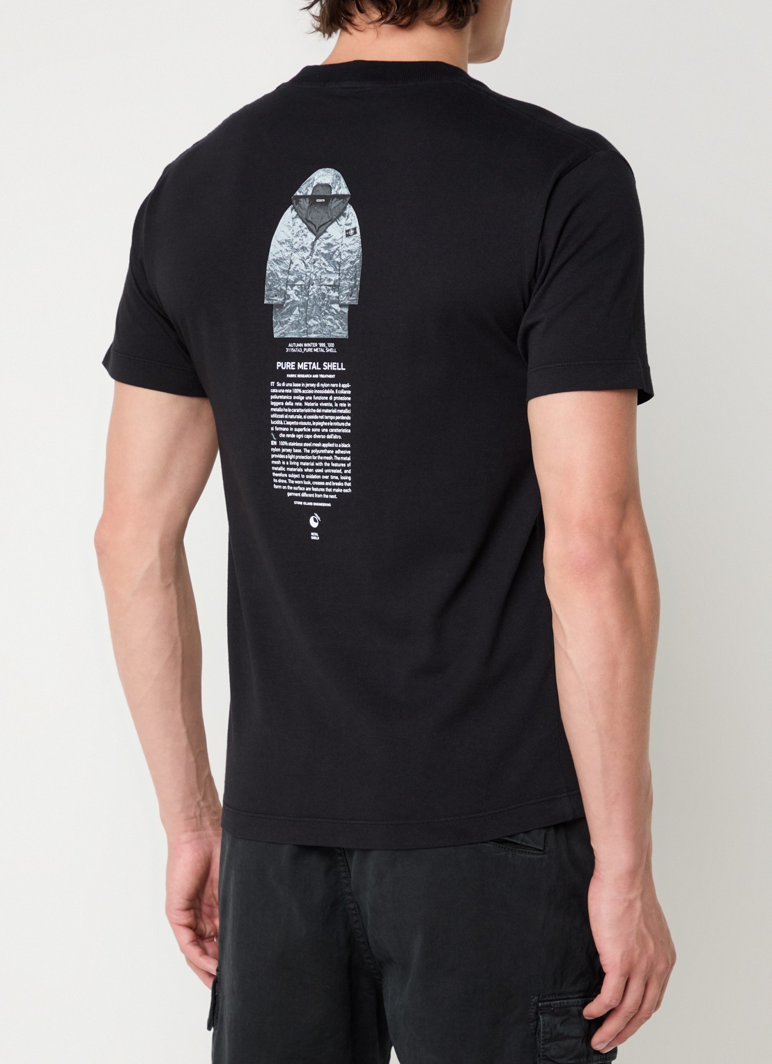 Stone Island 2NS91 T-shirt met logo- en backprint - detail zwart