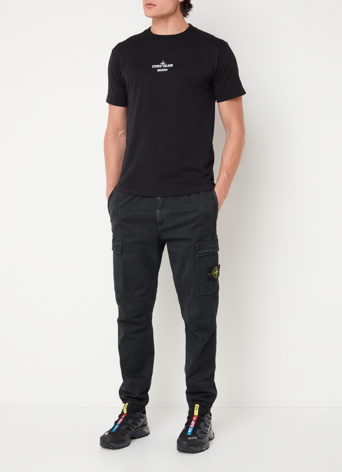 Stone Island 2NS91 T-shirt met logo- en backprint - voorkant 5 zwart