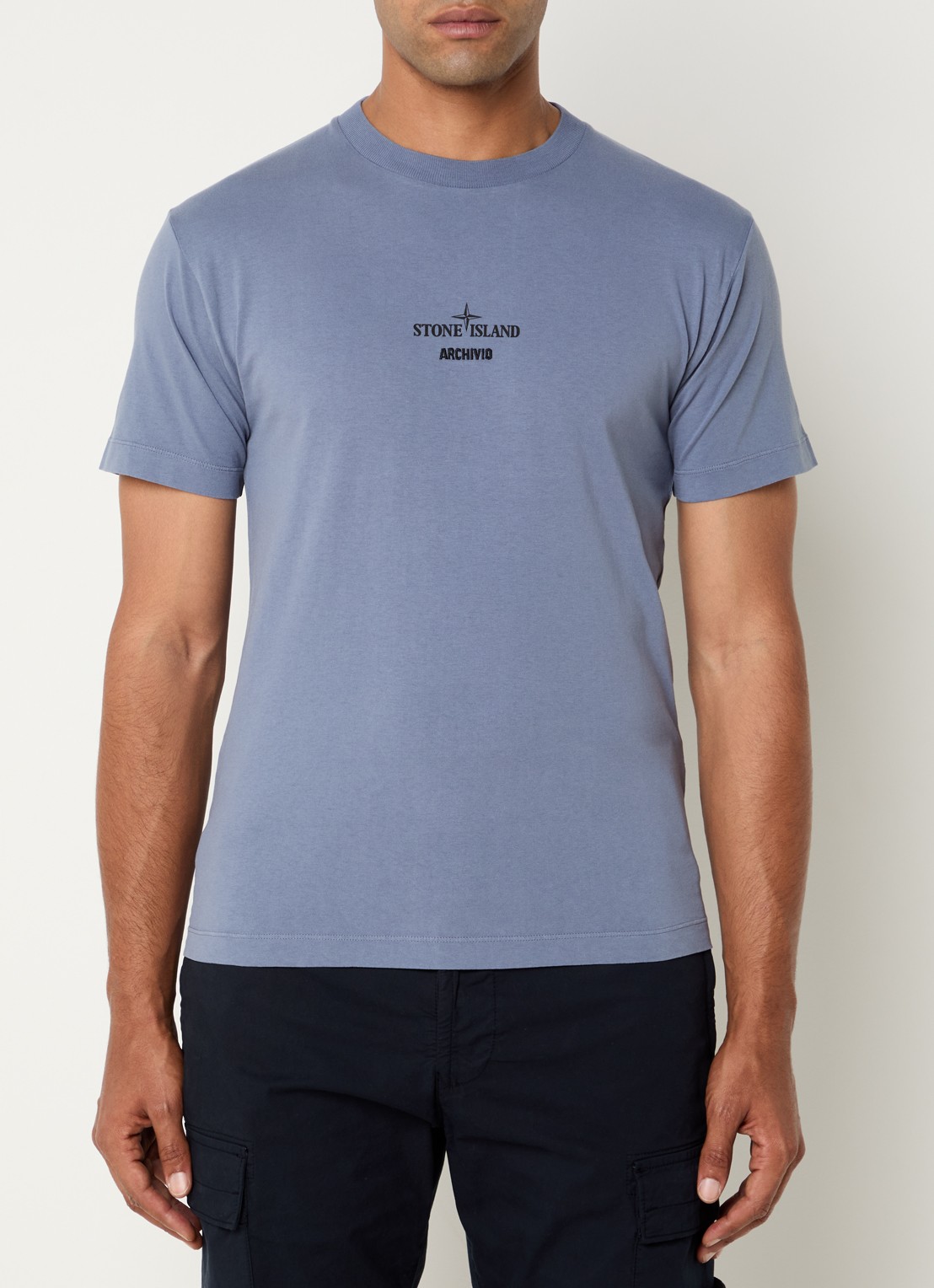 Stone Island 2NS91 T-shirt met logo- en backprint - achterkant blauwgrijs