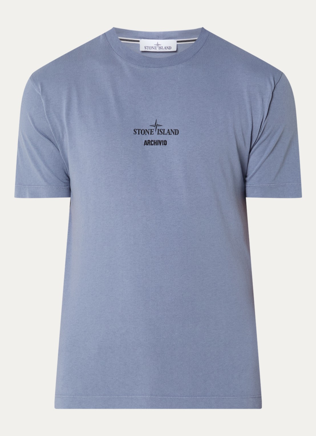 Stone Island 2NS91 T-shirt met logo- en backprint - voorkant 4 blauwgrijs