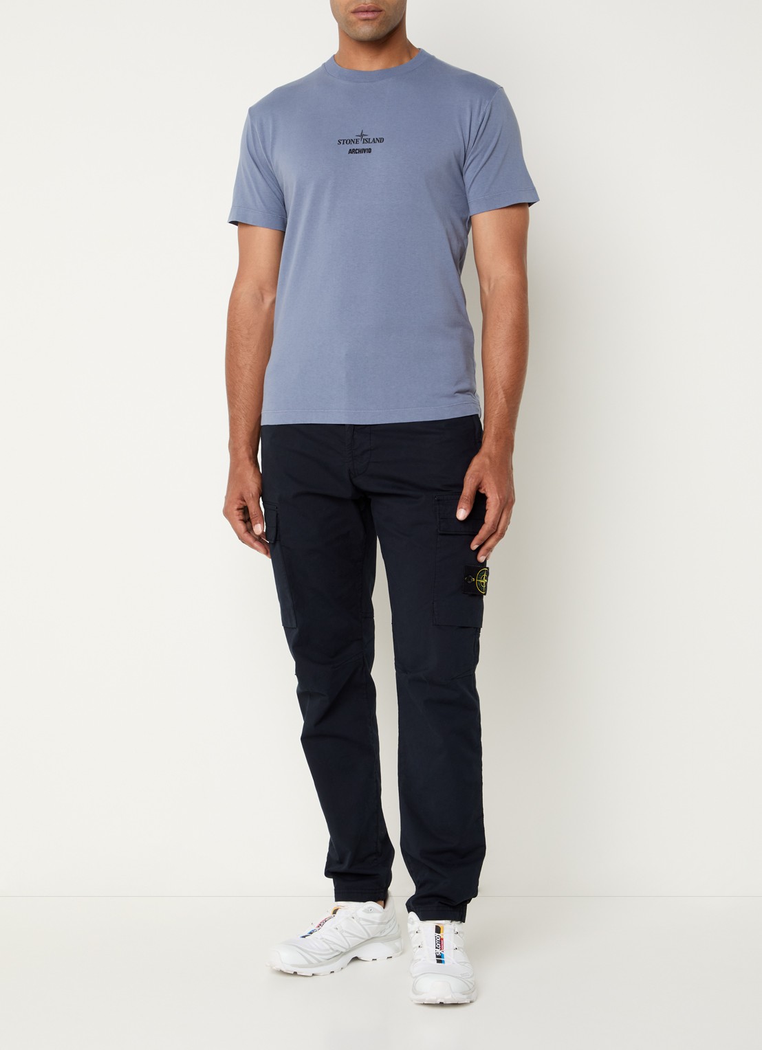 Stone Island 2NS91 T-shirt met logo- en backprint - voorkant 5 blauwgrijs