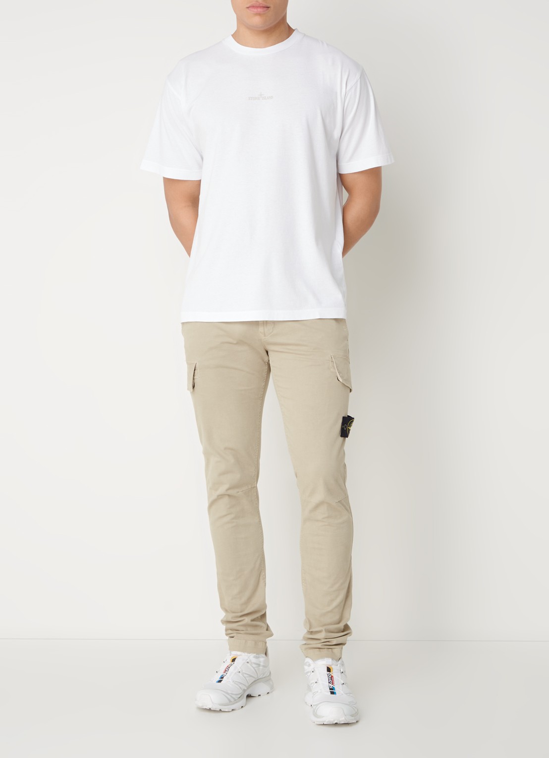 Stone Island 2RC89 T-shirt met logo- en backprint - voorkant 3 wit