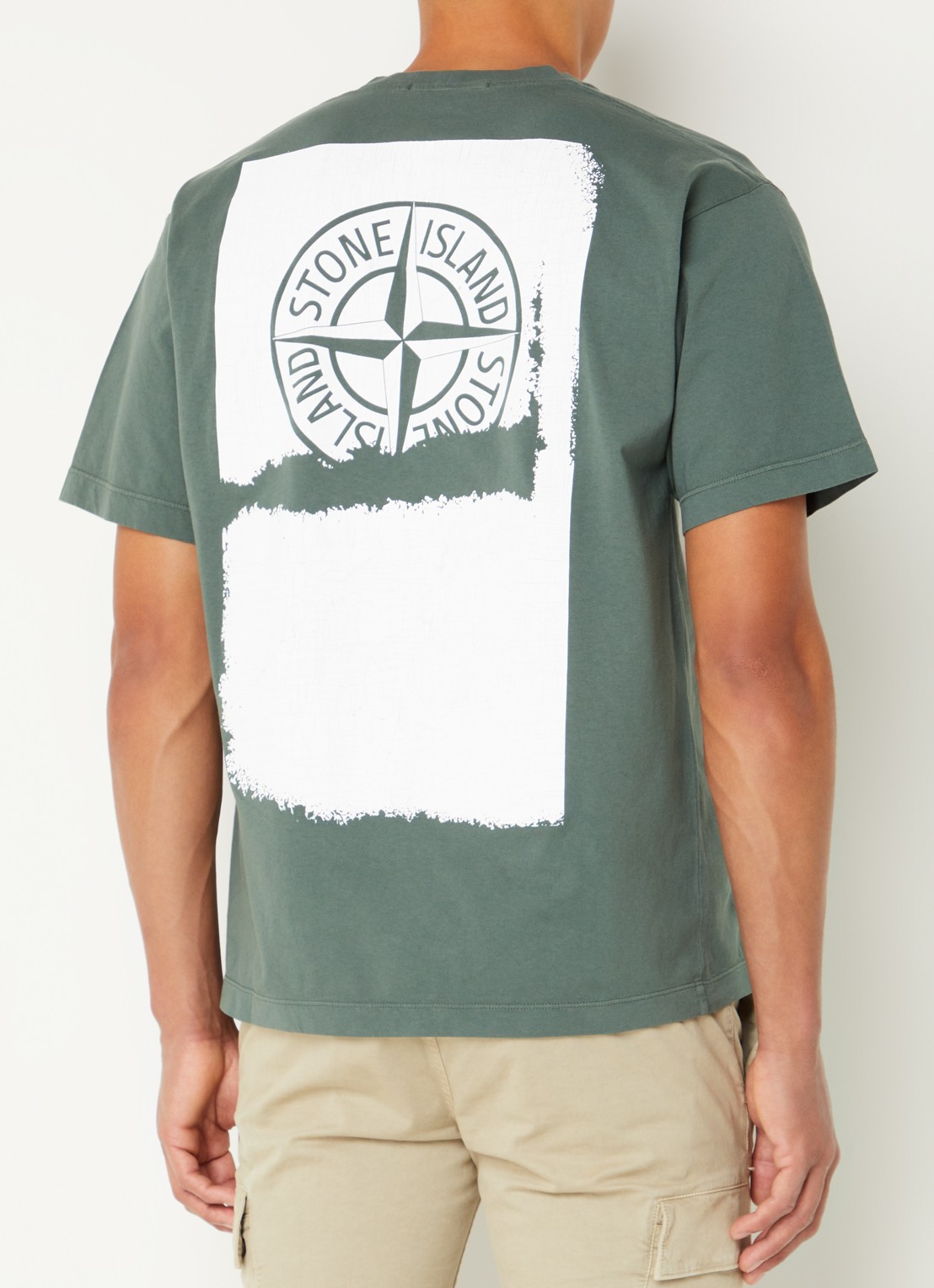 Stone Island 2RC89 T-shirt met logo- en backprint - detail legergroen