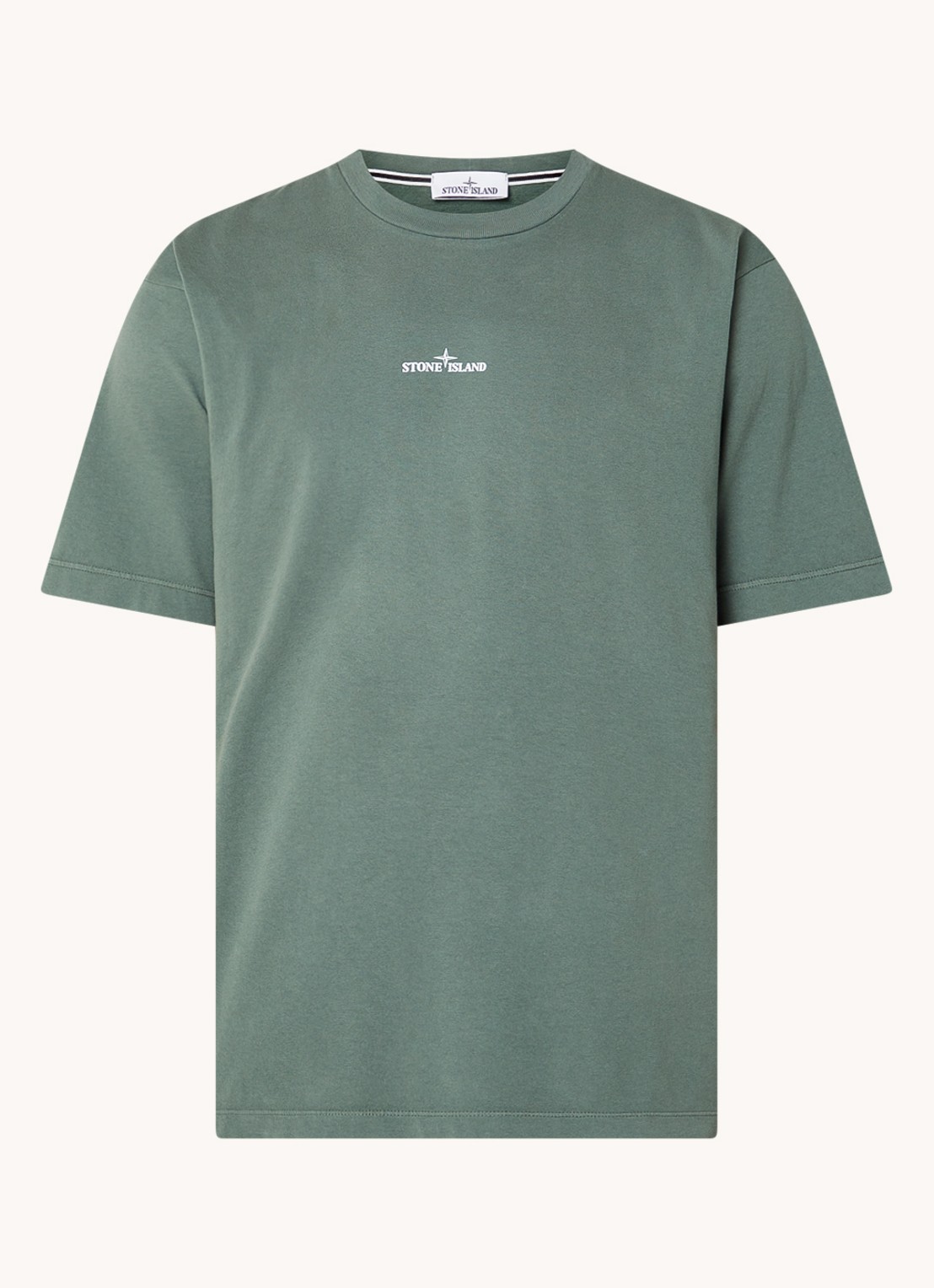 Stone Island 2RC89 T-shirt met logo- en backprint - voorkant 4 legergroen