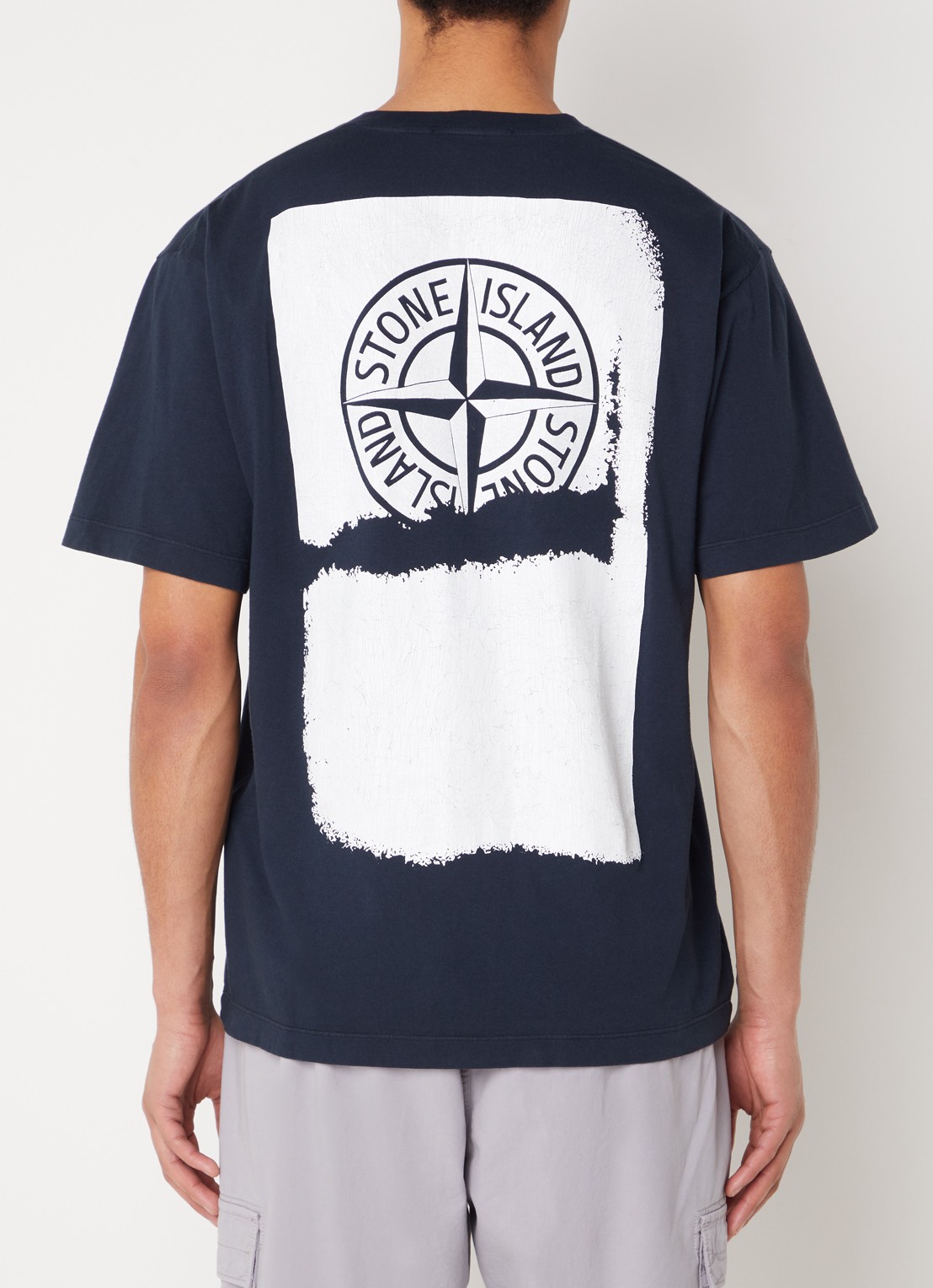 Stone Island 2RC89 T-shirt met logo- en backprint - detail donkerblauw