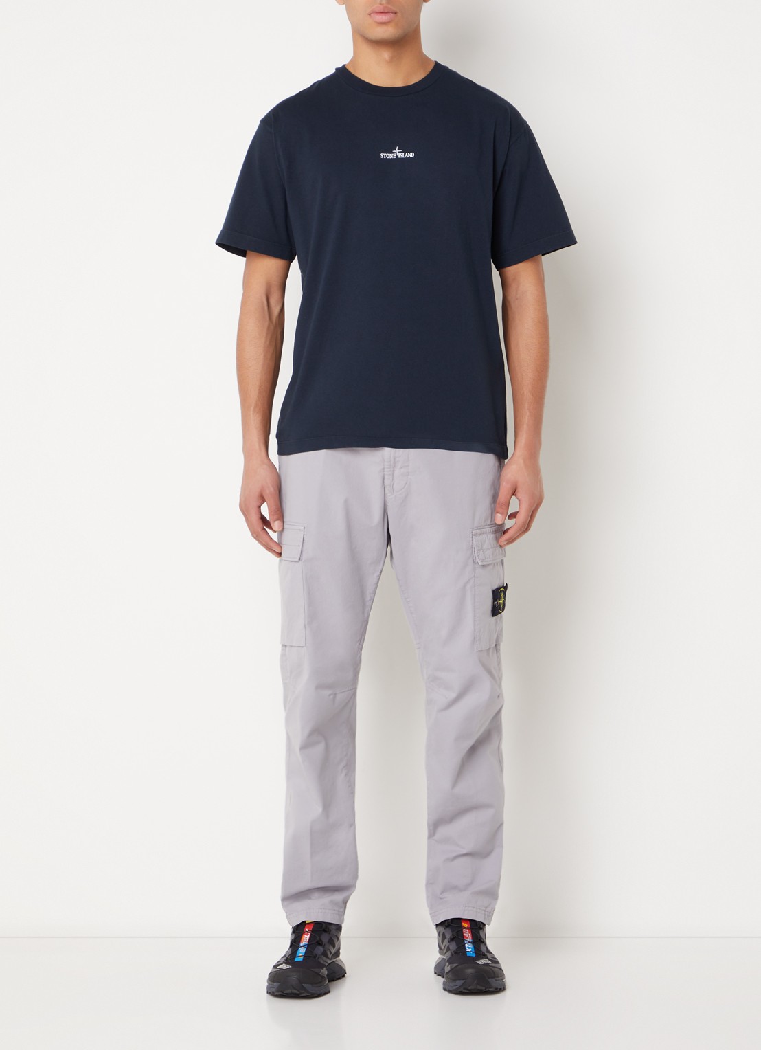 Stone Island 2RC89 T-shirt met logo- en backprint - voorkant 4 donkerblauw