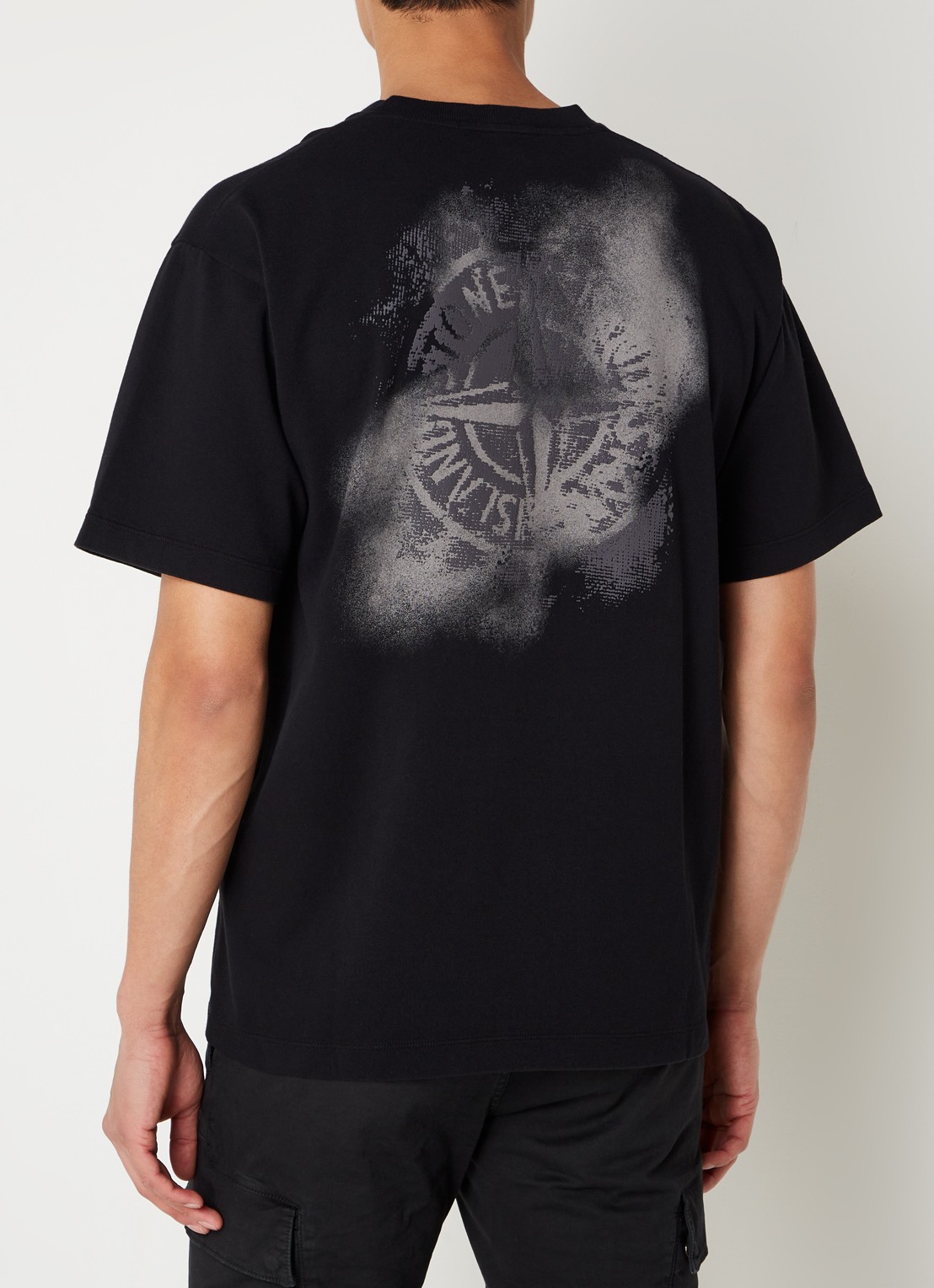 Stone Island 2RCE6 T-shirt met logo- en backprint - detail zwart