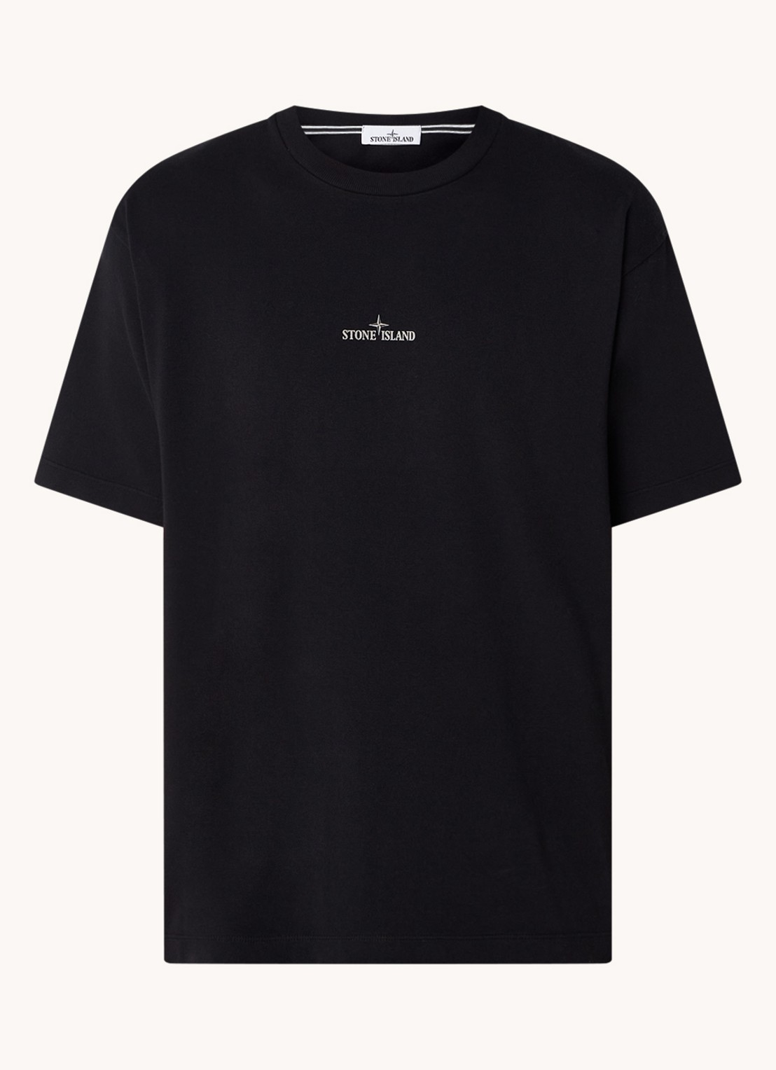 Stone Island 2RCE6 T-shirt met logo- en backprint - voorkant 4 zwart
