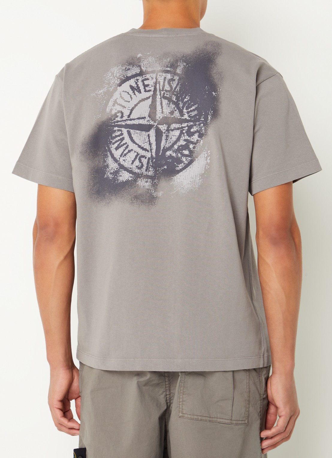 Stone Island 2RCE6 T-shirt met logo- en backprint - detail lichtgrijs