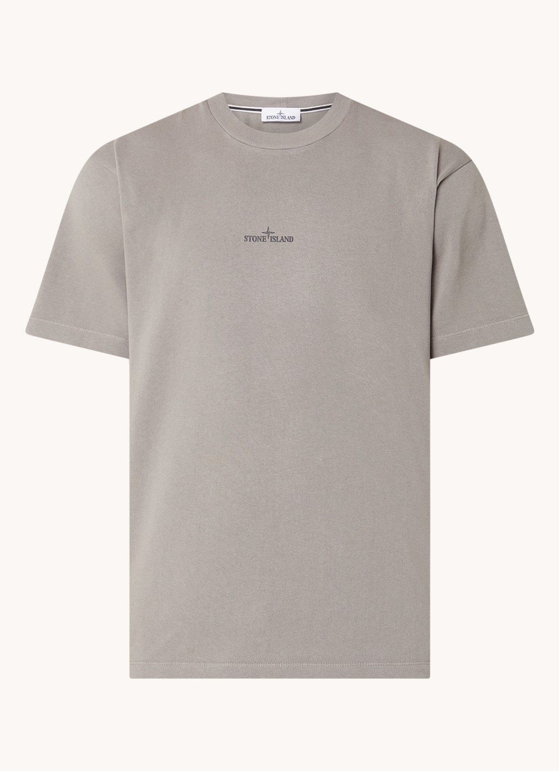 Stone Island 2RCE6 T-shirt met logo- en backprint - voorkant 3 lichtgrijs