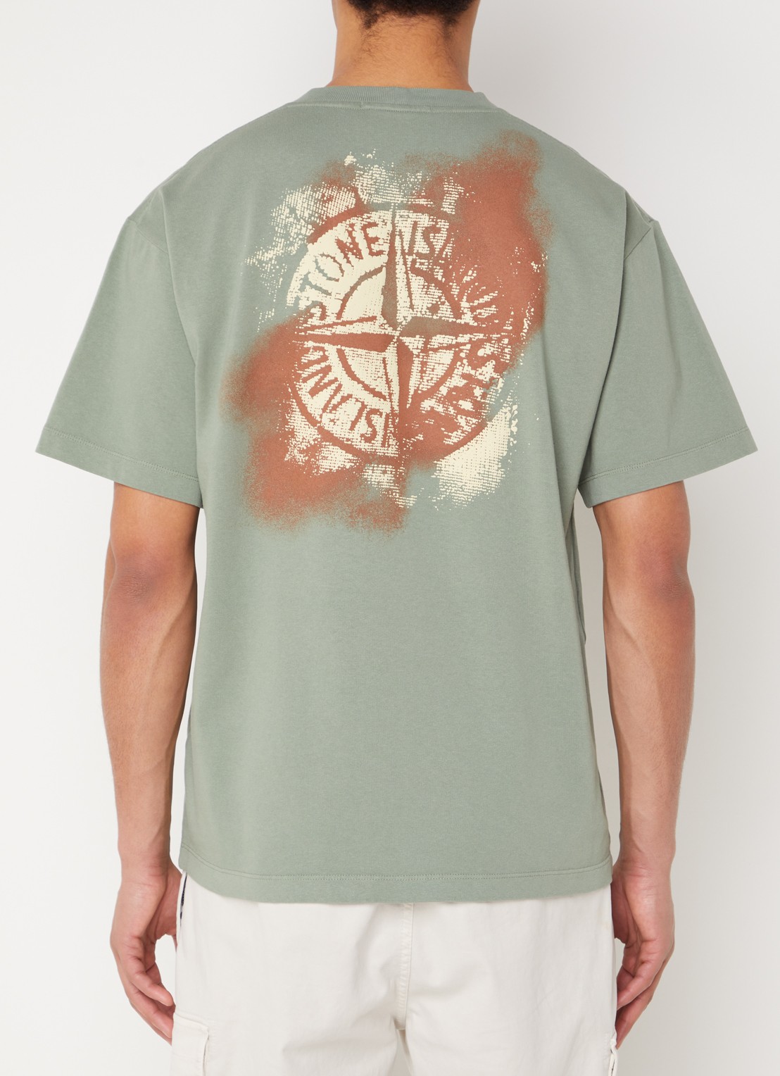 Stone Island 2RCE6 T-shirt met logo- en backprint - detail olijfgroen