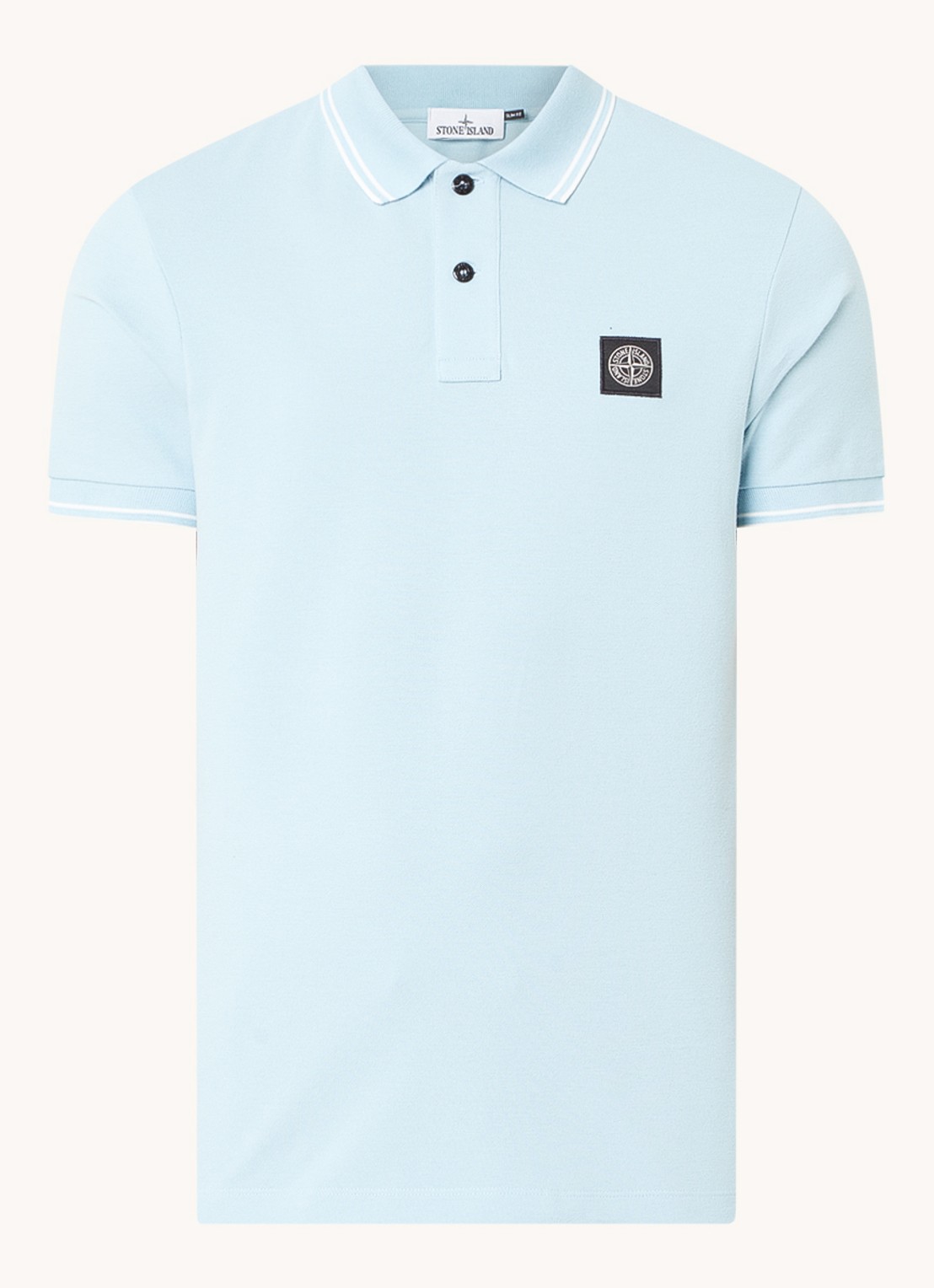 Stone Island 2SC18 slim fit polo van  piqué katoen met logo - voorkant 4 lichtblauw