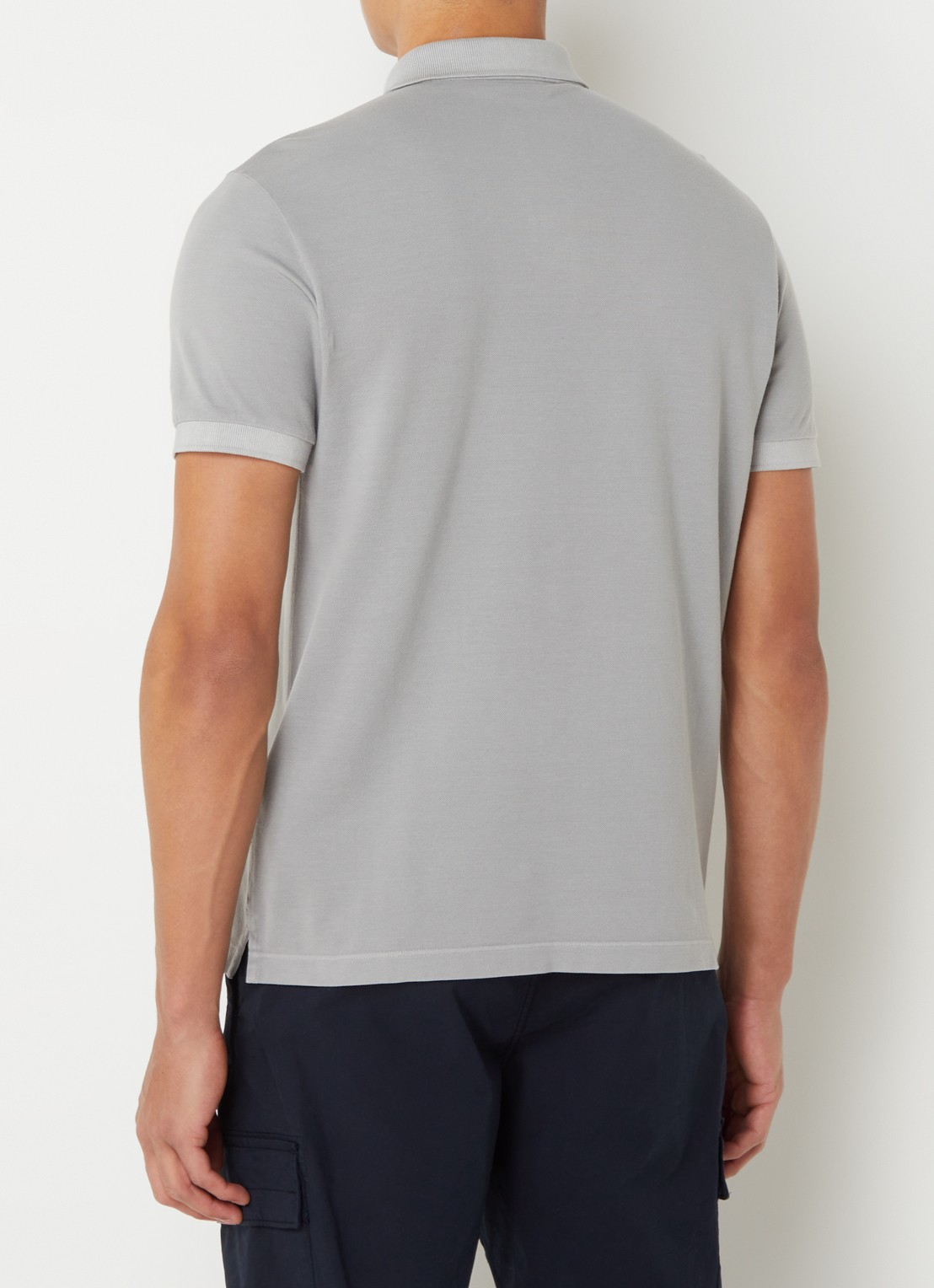 Stone Island 2SC67 slim fit polo van piqué katoen met logo - achterkant middengrijs