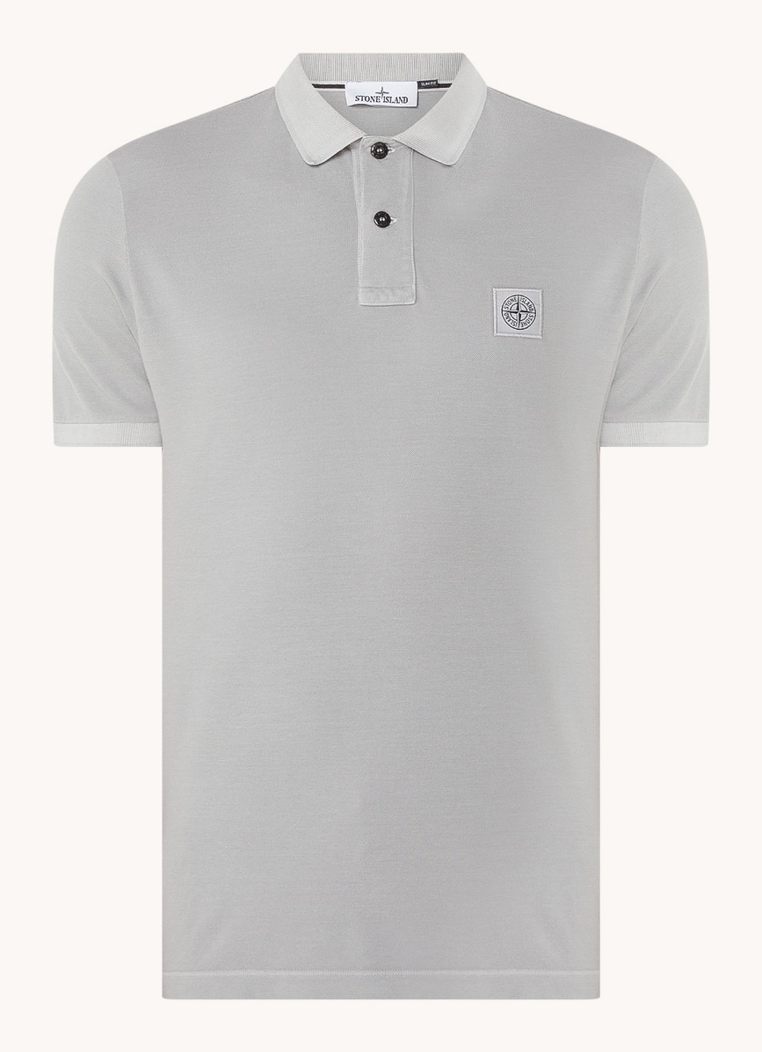 Stone Island 2SC67 slim fit polo van piqué katoen met logo - voorkant 4 middengrijs