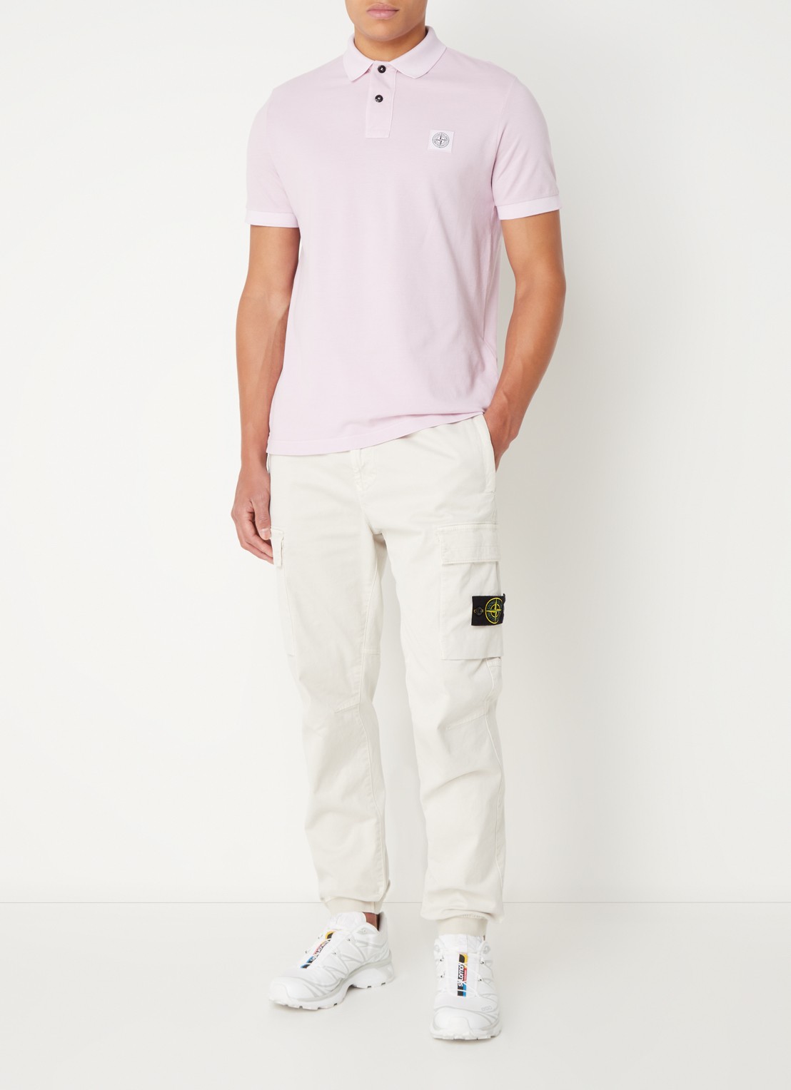 Stone Island 2SC67 slim fit polo van piqué katoen met logo - voorkant 3 oudroze