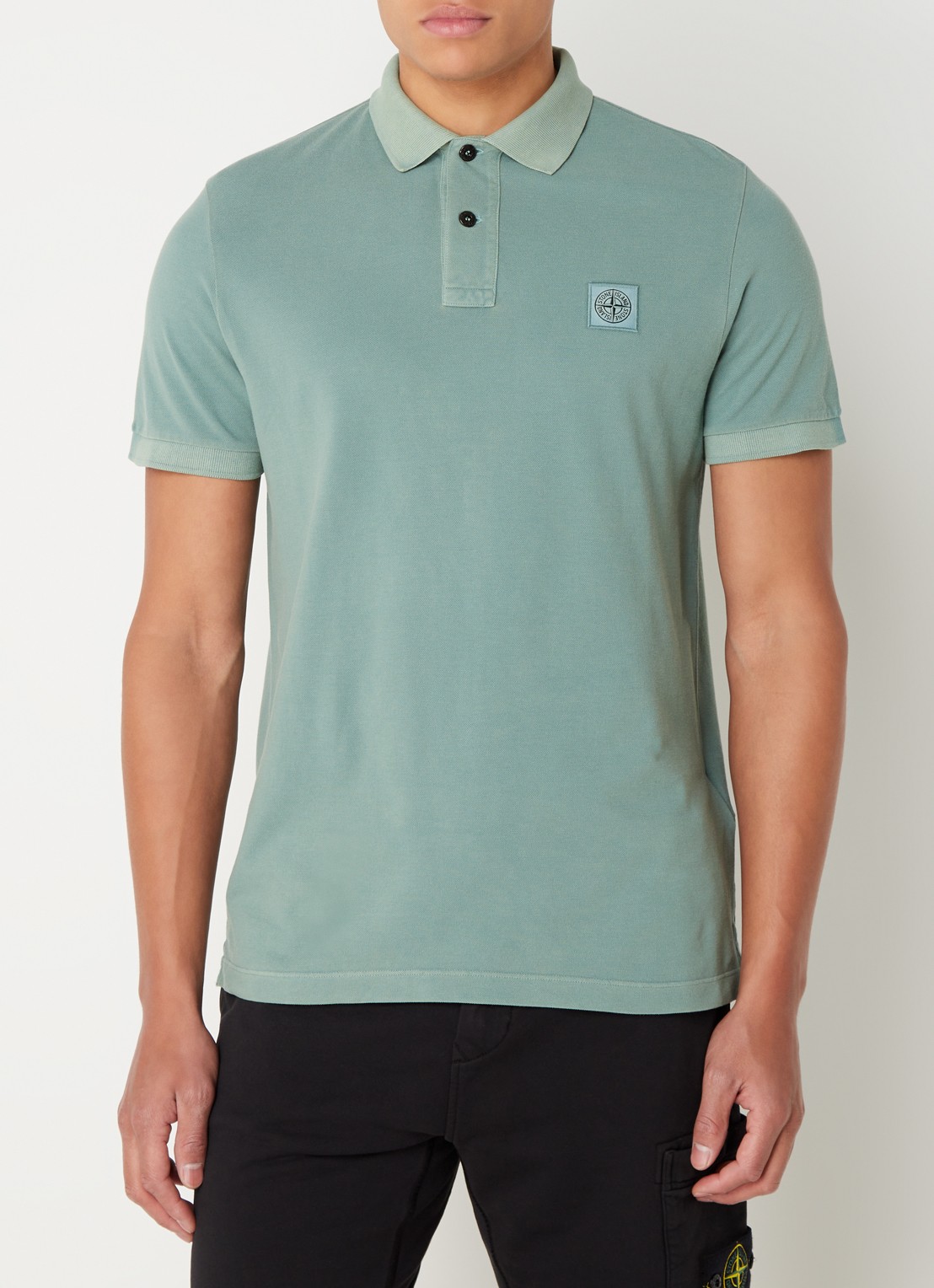 Stone Island 2SC67 slim fit polo van piqué katoen met logo - detail 2 zeegroen