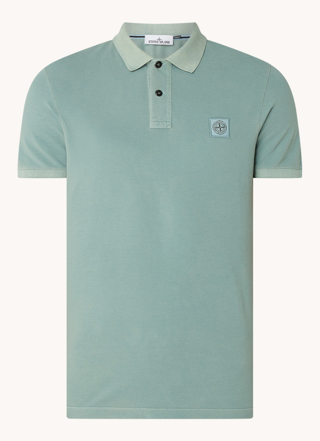 Stone Island 2SC67 slim fit polo van piqué katoen met logo - voorkant 4 zeegroen