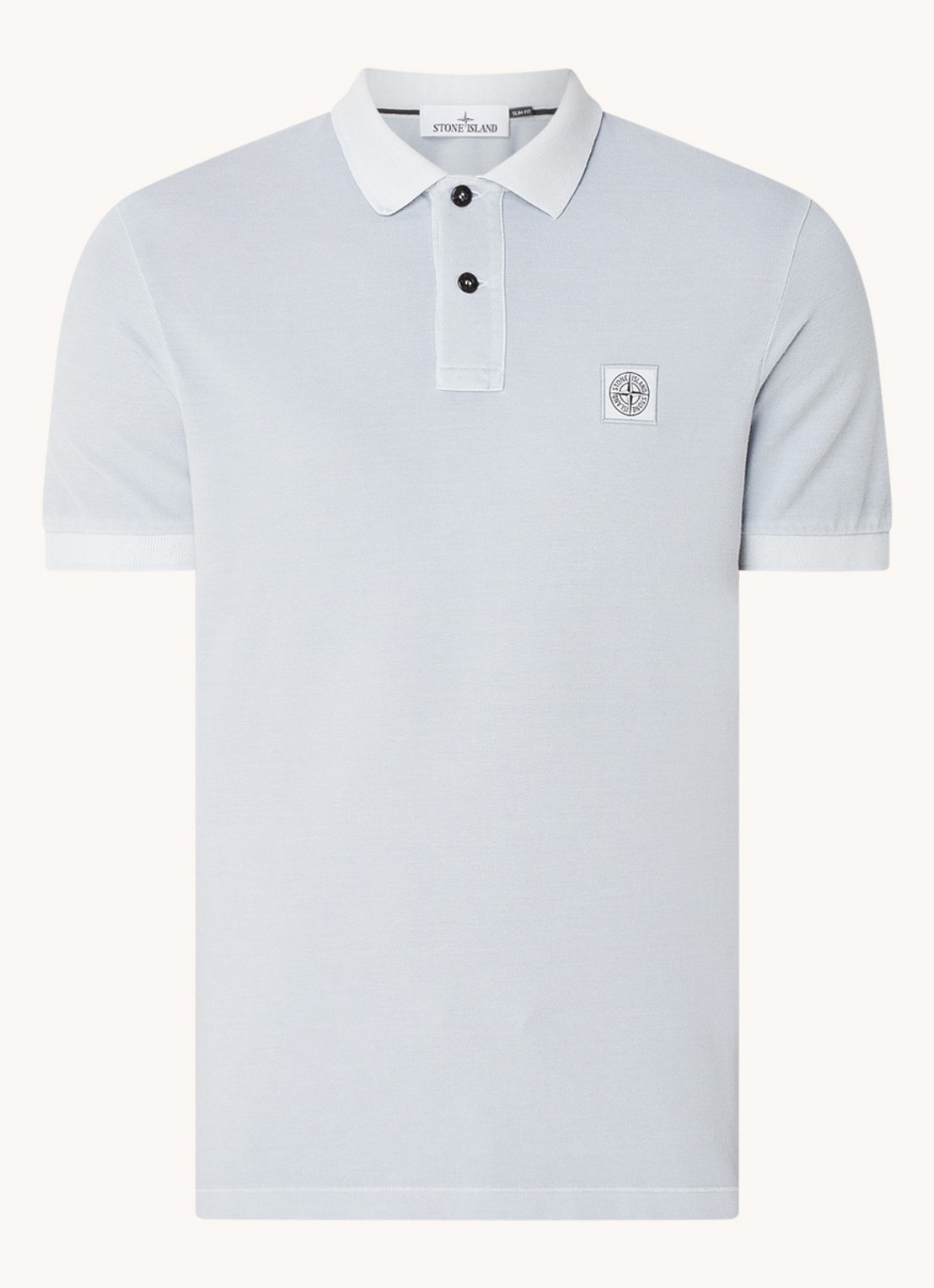 Stone Island 2SC67 slim fit polo van piqué katoen met logo - voorkant 3 lichtblauw