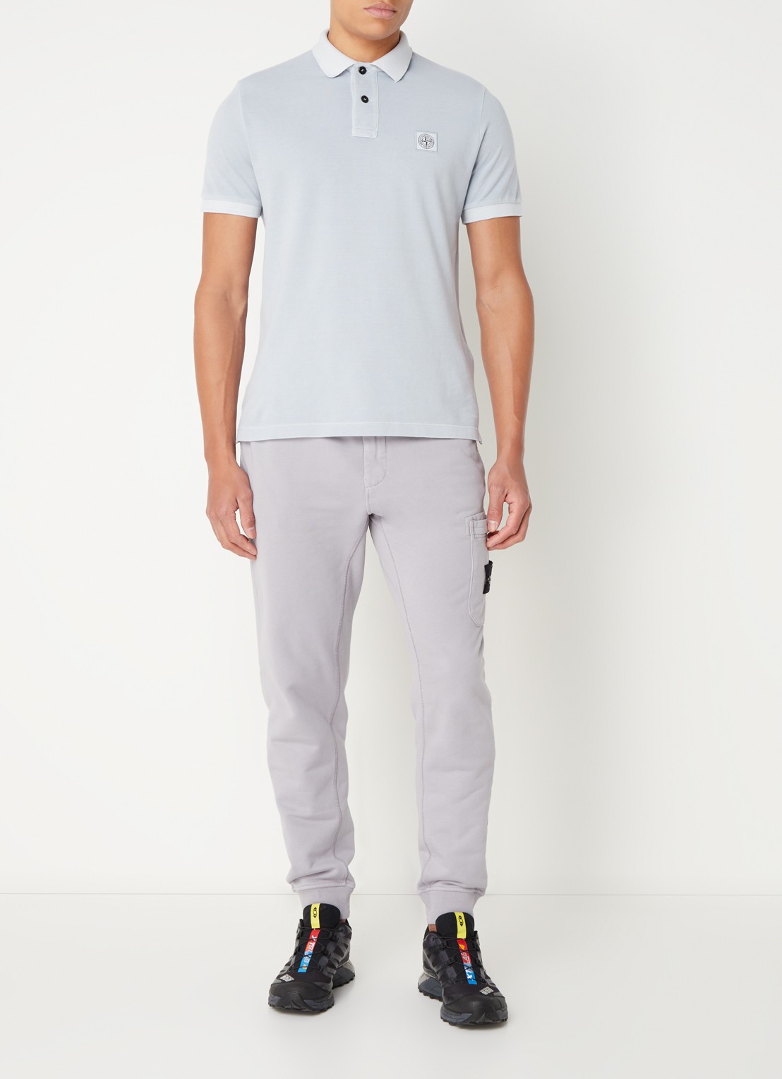 Stone Island 2SC67 slim fit polo van piqué katoen met logo - voorkant 4 lichtblauw