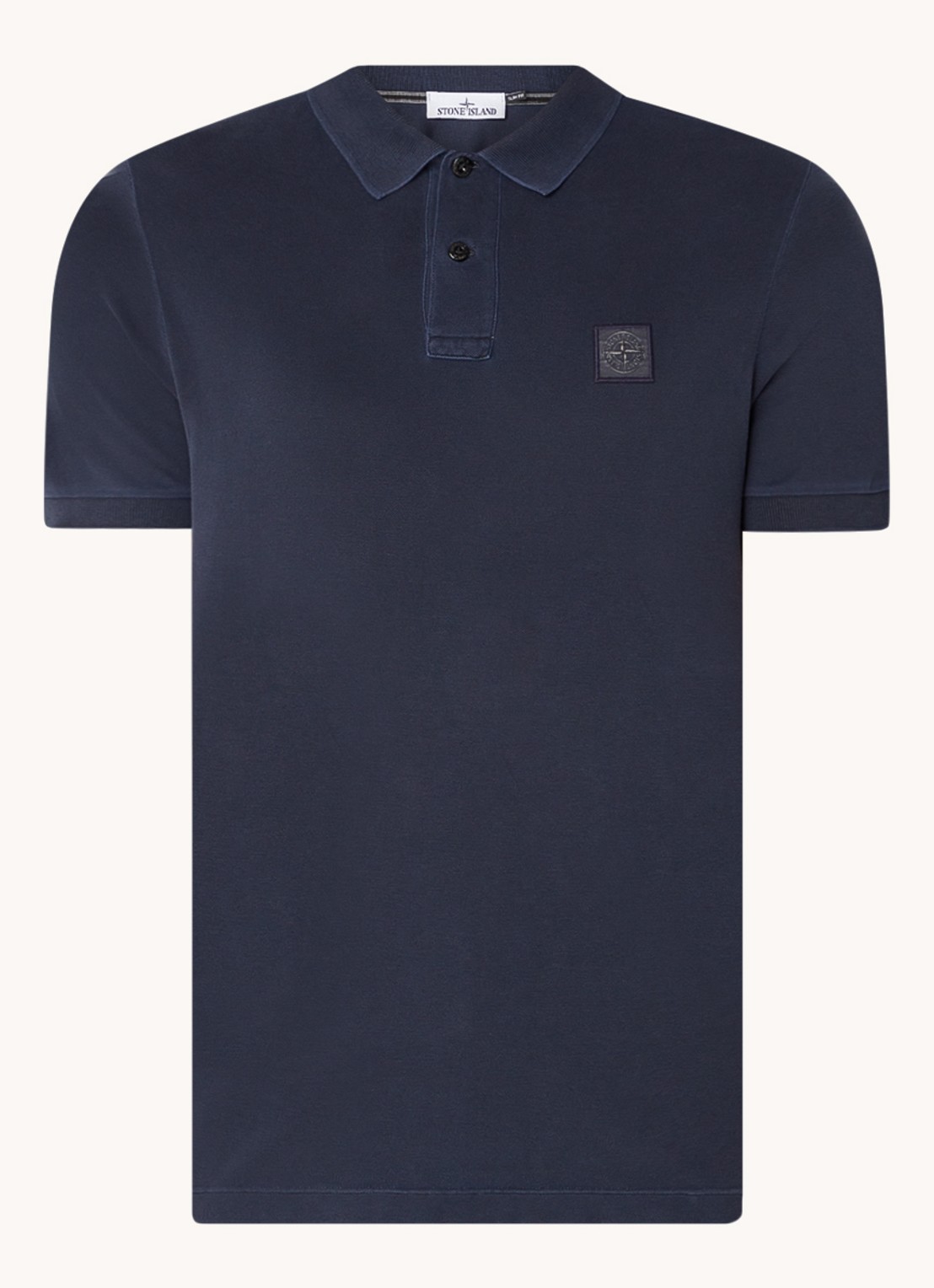 Stone Island 2SC67 slim fit polo van piqué katoen met logo - voorkant 3 donkerblauw