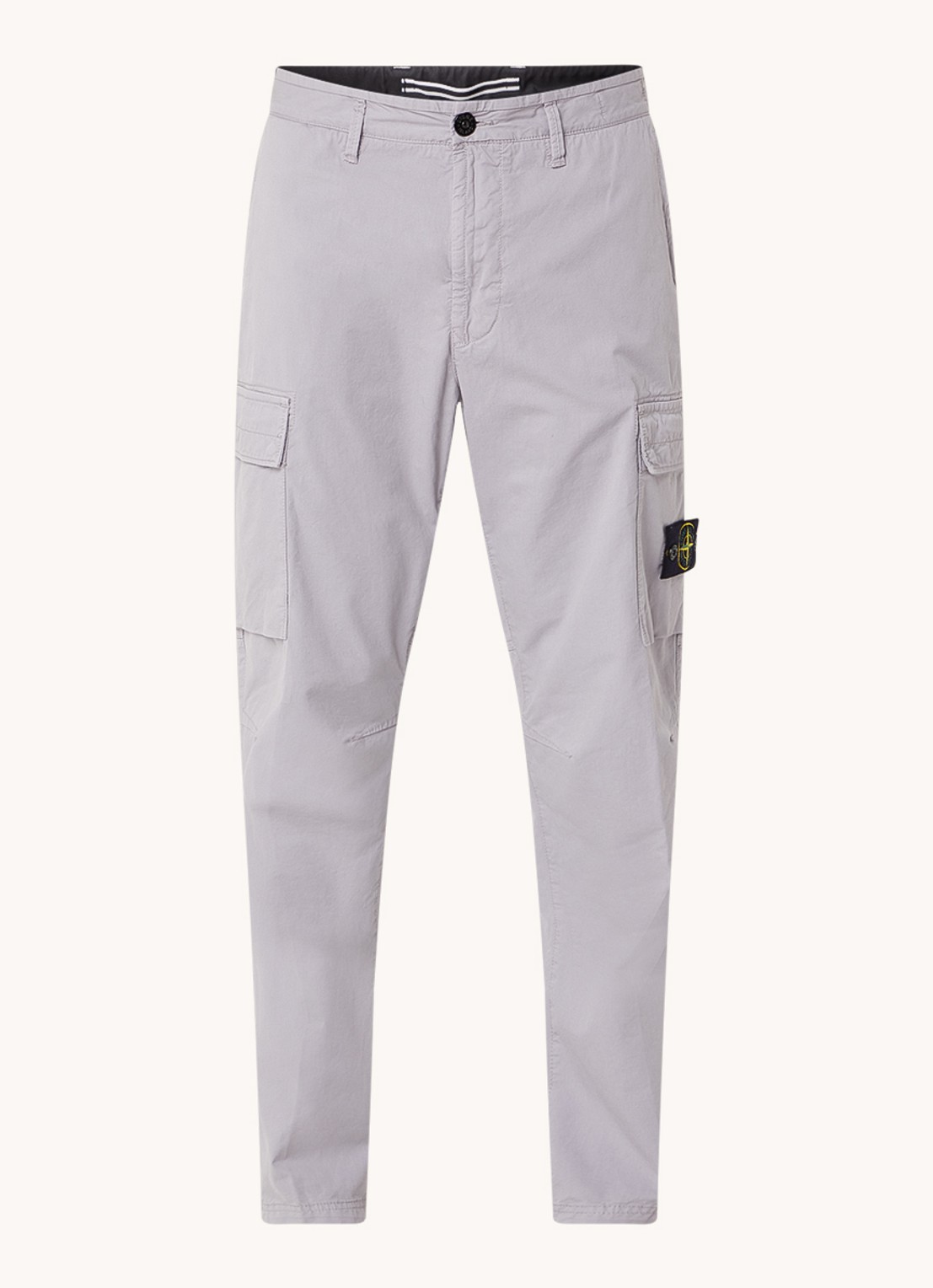 Stone Island 30410 tapered fit cargobroek met logo  - voorkant 4 lichtgrijs