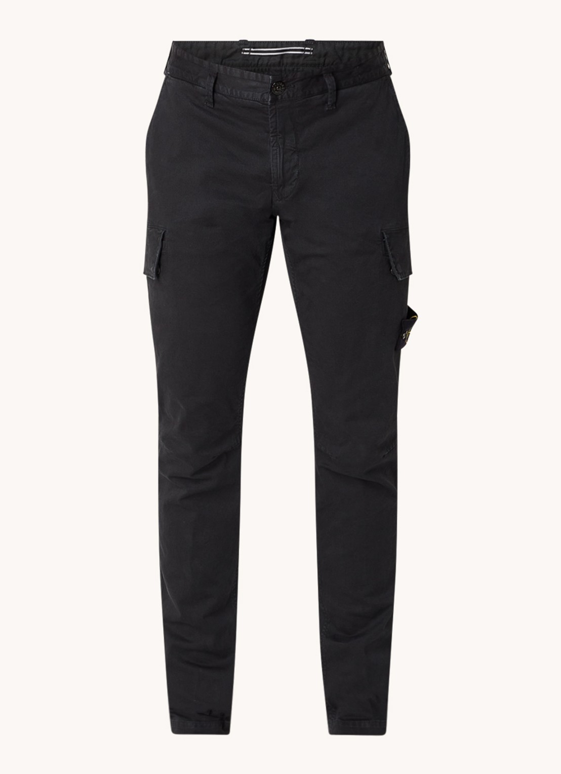 Stone Island 30604 skinny fit cargobroek met logo en klepzakken - voorkant 4 zwart