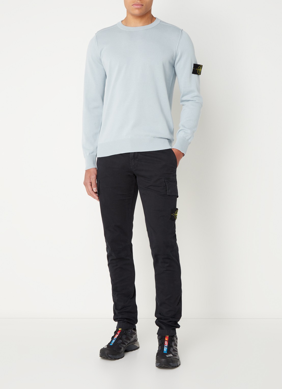 Stone Island 30604 skinny fit cargobroek met logo en klepzakken - voorkant 6 donkerblauw