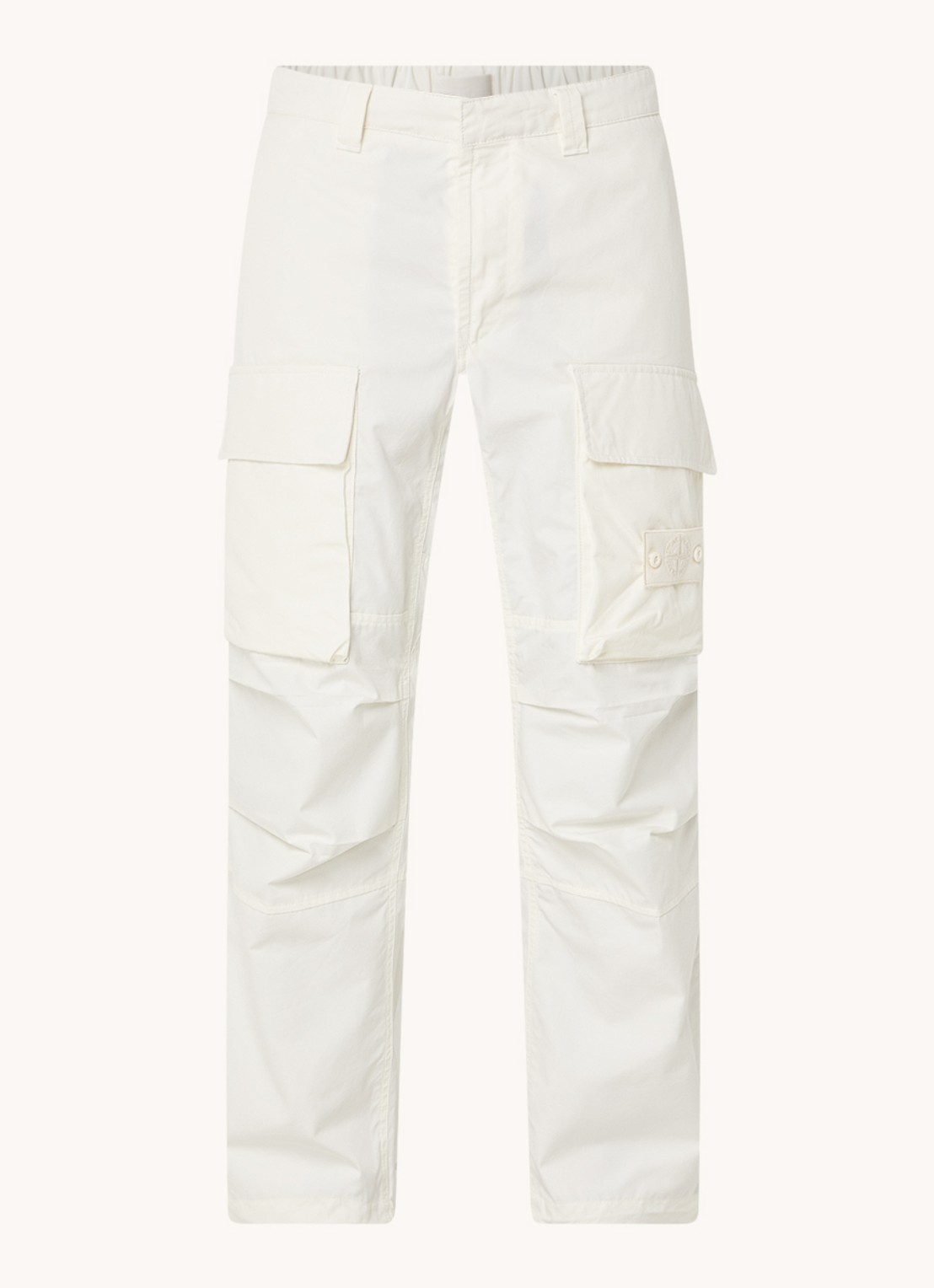 Stone Island 309F1 loose fit cargobroek met klepzakken en logo - voorkant 2 creme