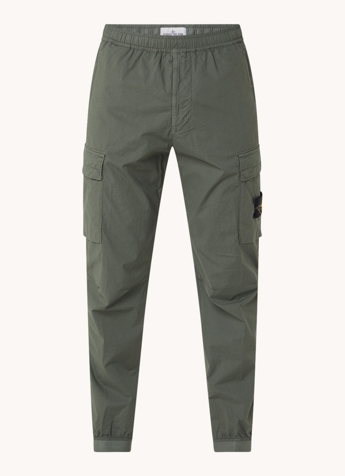 Stone Island 31303 tapered fit cropped cargobroek met steekzakken - voorkant 5 legergroen