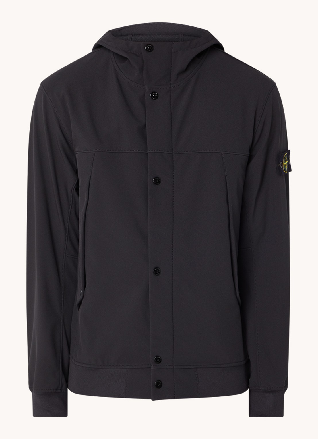 Stone Island 40227 softshell jack met logo en capuchon - voorkant 4 zwart