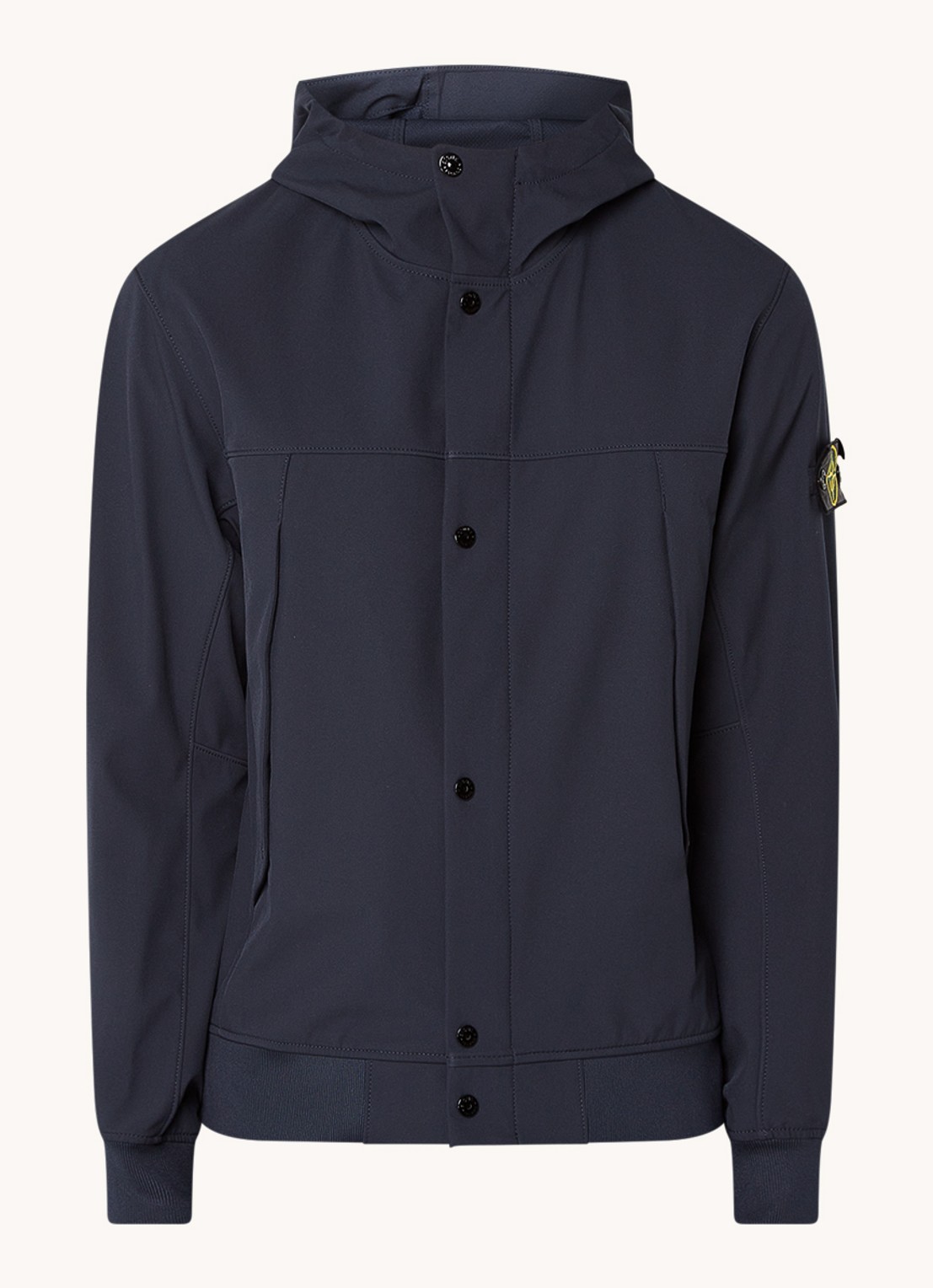 Stone Island 40227 softshell jack met logo en capuchon - voorkant 5 donkerblauw