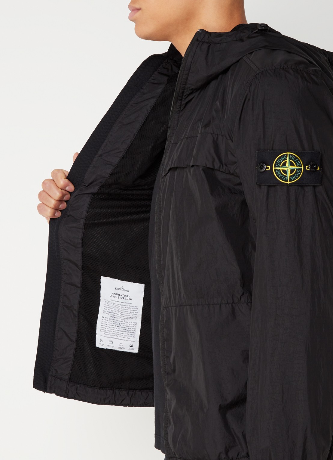 Stone Island 40922 windjack met capuchon en logo - detail 6 zwart