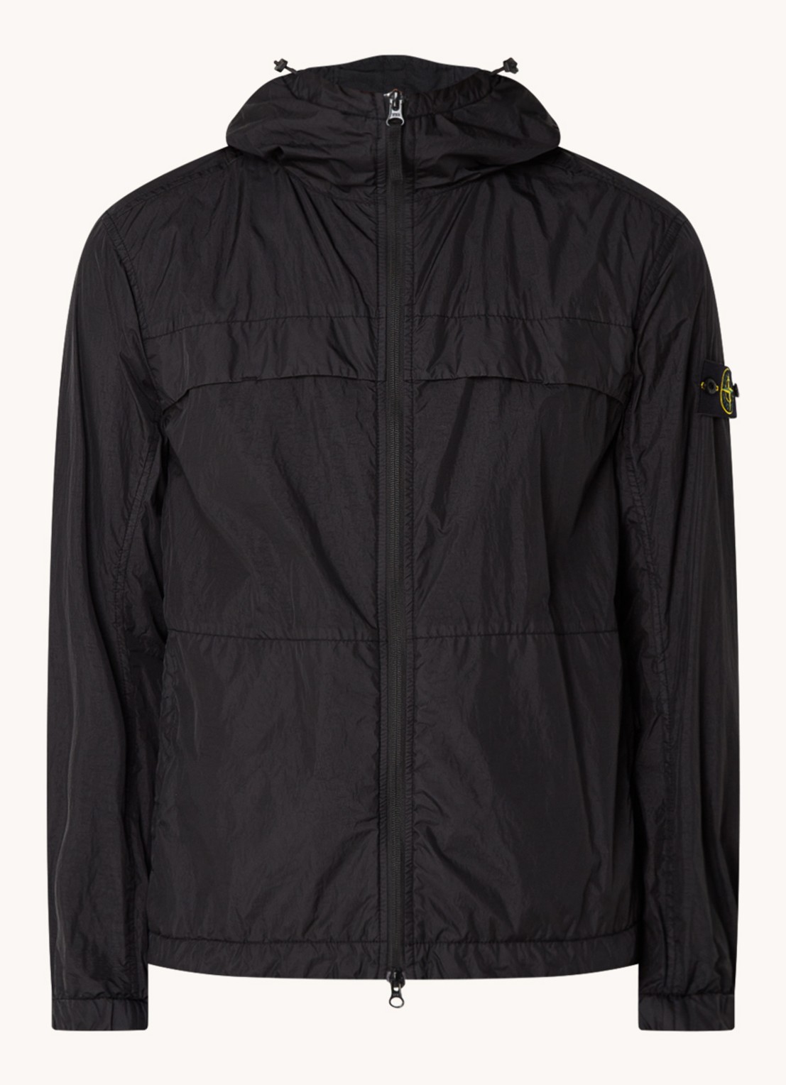 Stone Island 40922 windjack met capuchon en logo - voorkant 2 zwart