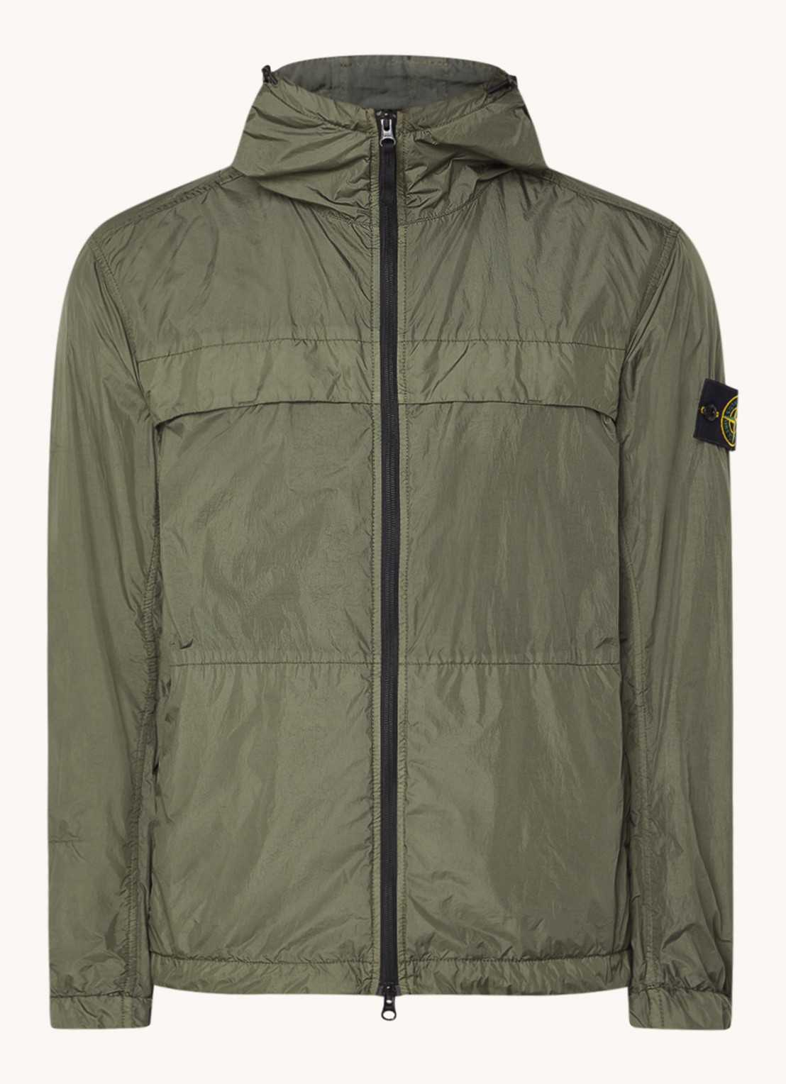 Stone Island 40922 windjack met capuchon en logo - voorkant 5 legergroen