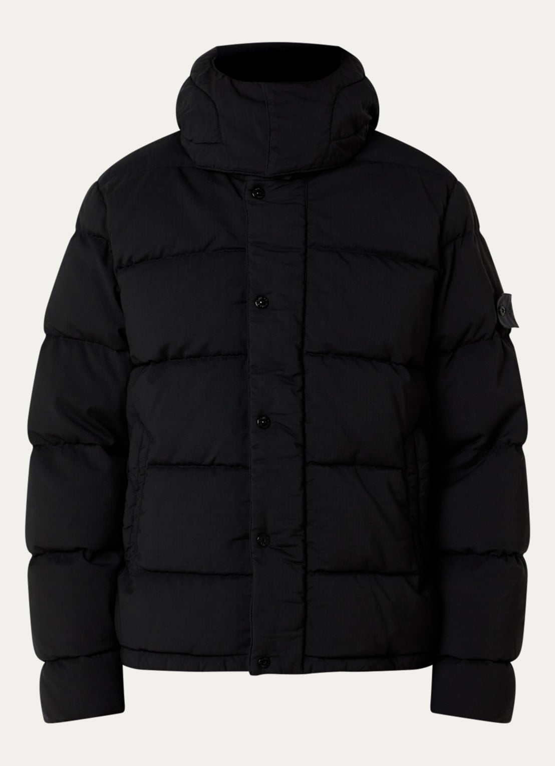 Stone Island 4100063 Puffer jack van scheerwol met donsvulling en afneembare capuchon - voorkant 4 zwart
